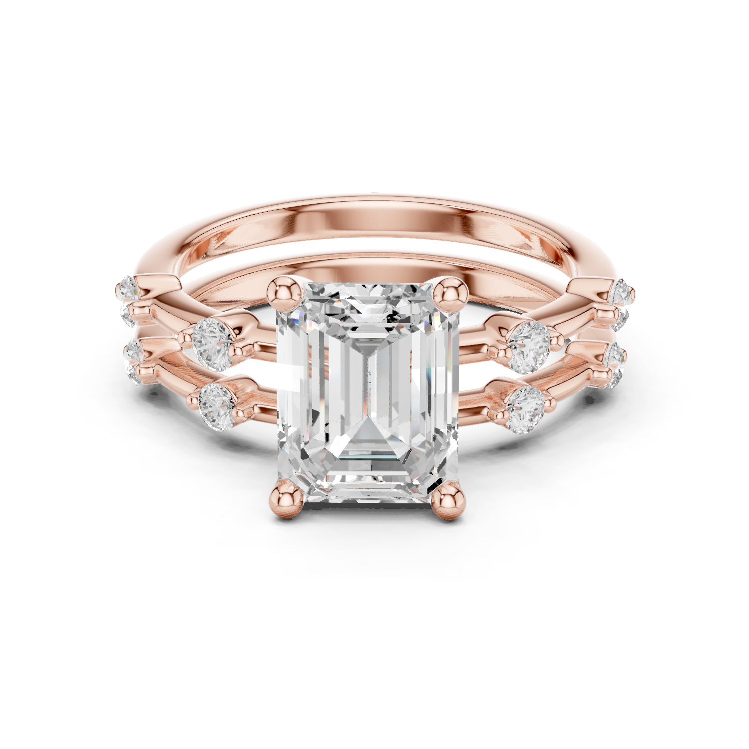 Gold Ring DDLR-441, Emerald center stone, Rose Gold