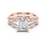 Gold Ring DDLR-441, Emerald center stone, Rose Gold