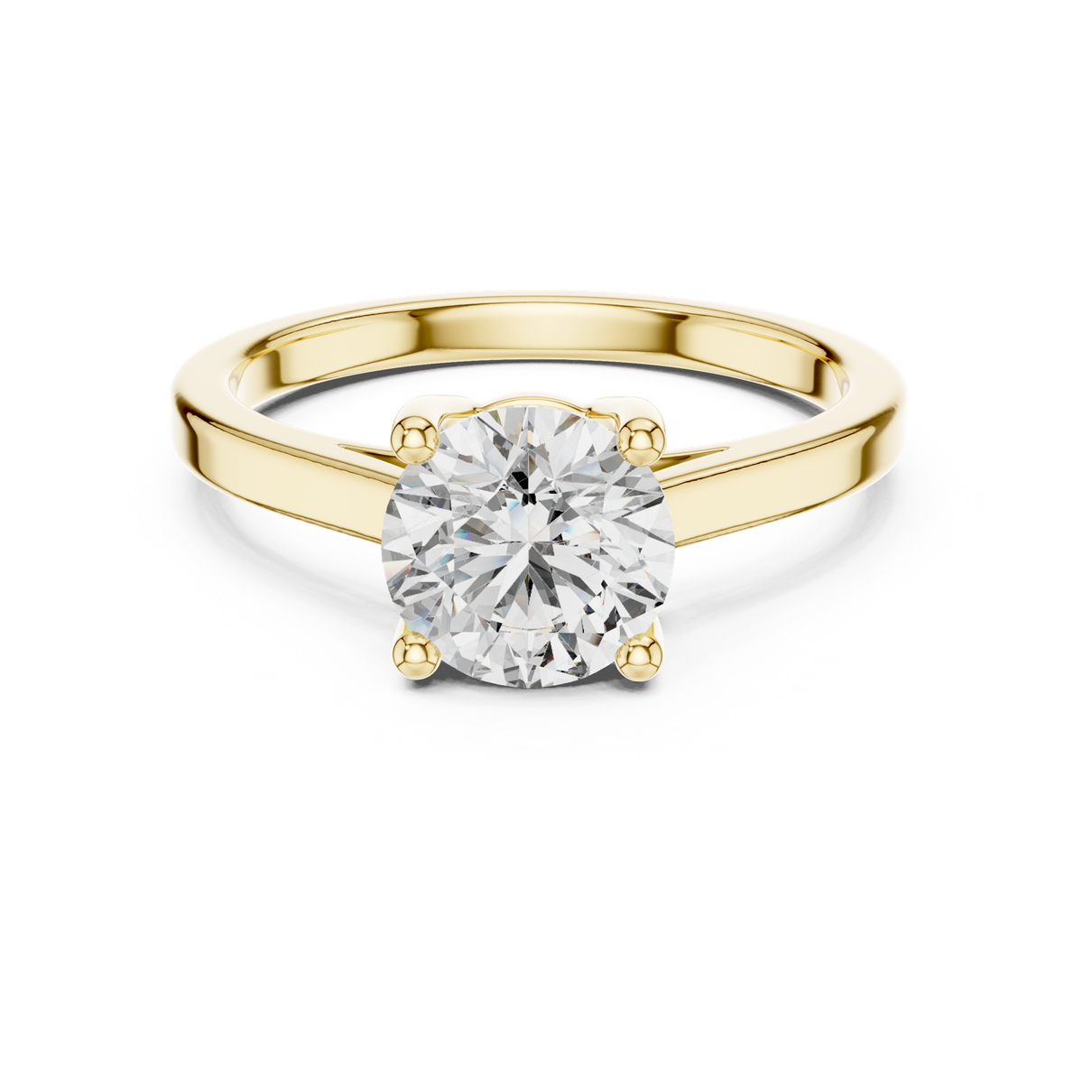14K Solid Gold Lab Diamond Solitaire Ring, Yellow Gold