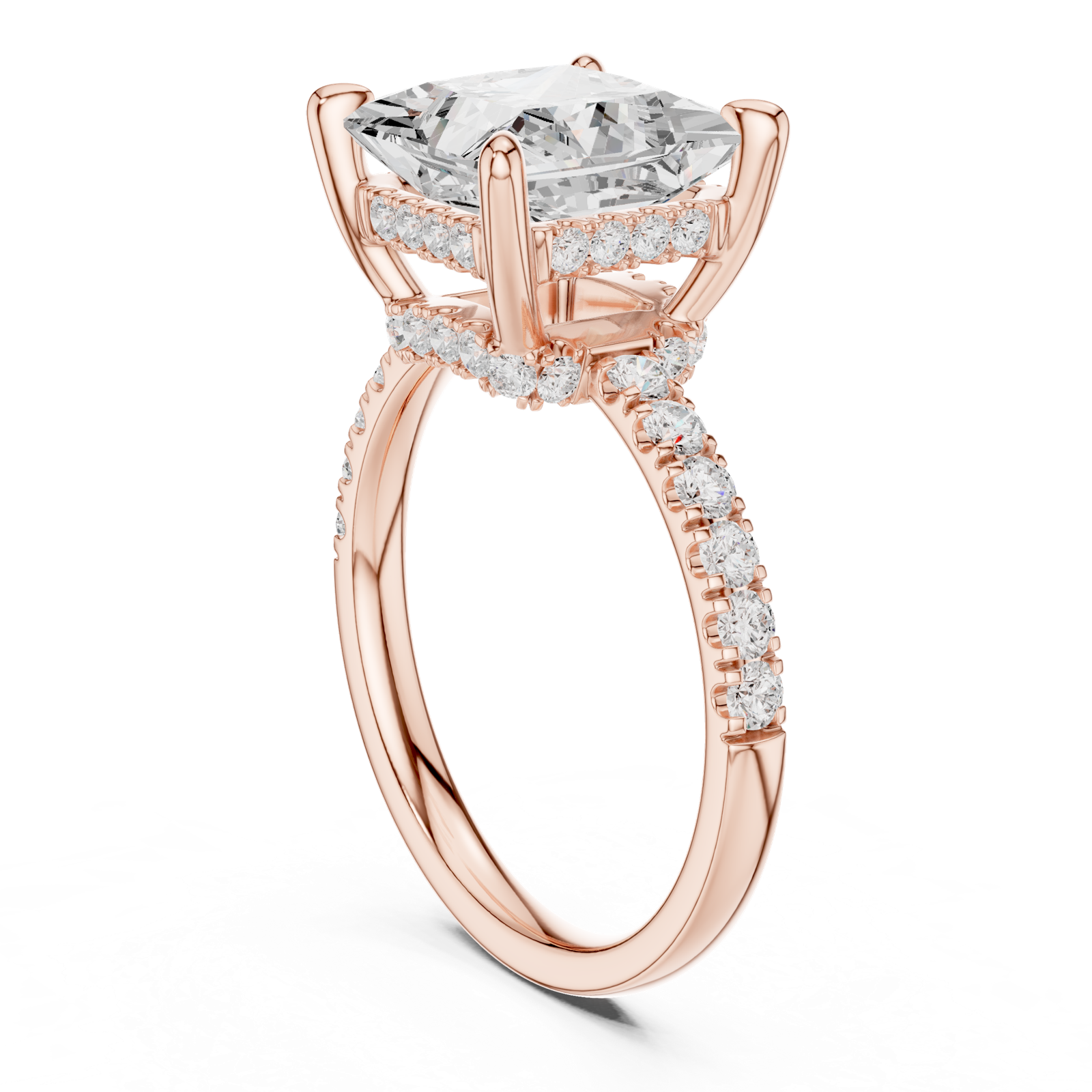 Gold Ring DDLR-259, Princess center stone, Rose Gold, view 1