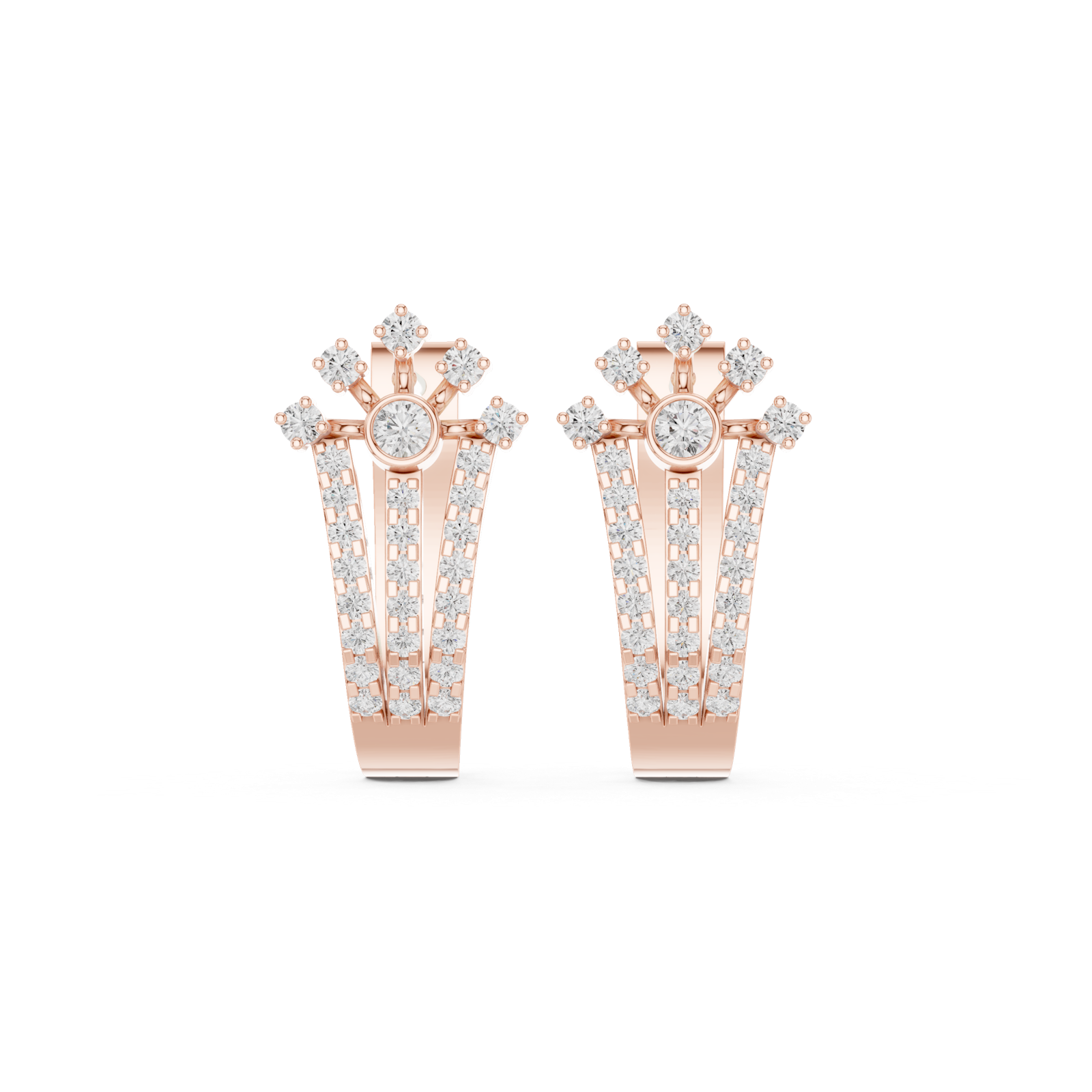 14K Solid Gold Lab Diamond Flower Cluster Earrings, Rose Gold