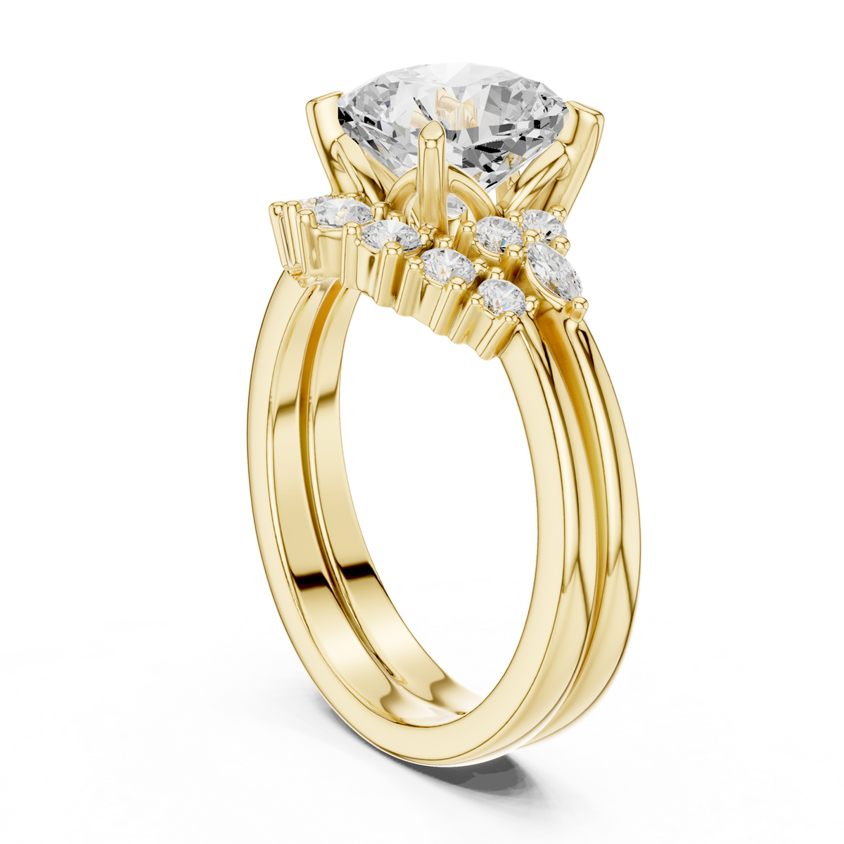 14K Solid Gold Lab Diamond Halo Ring, Yellow Gold, view 1