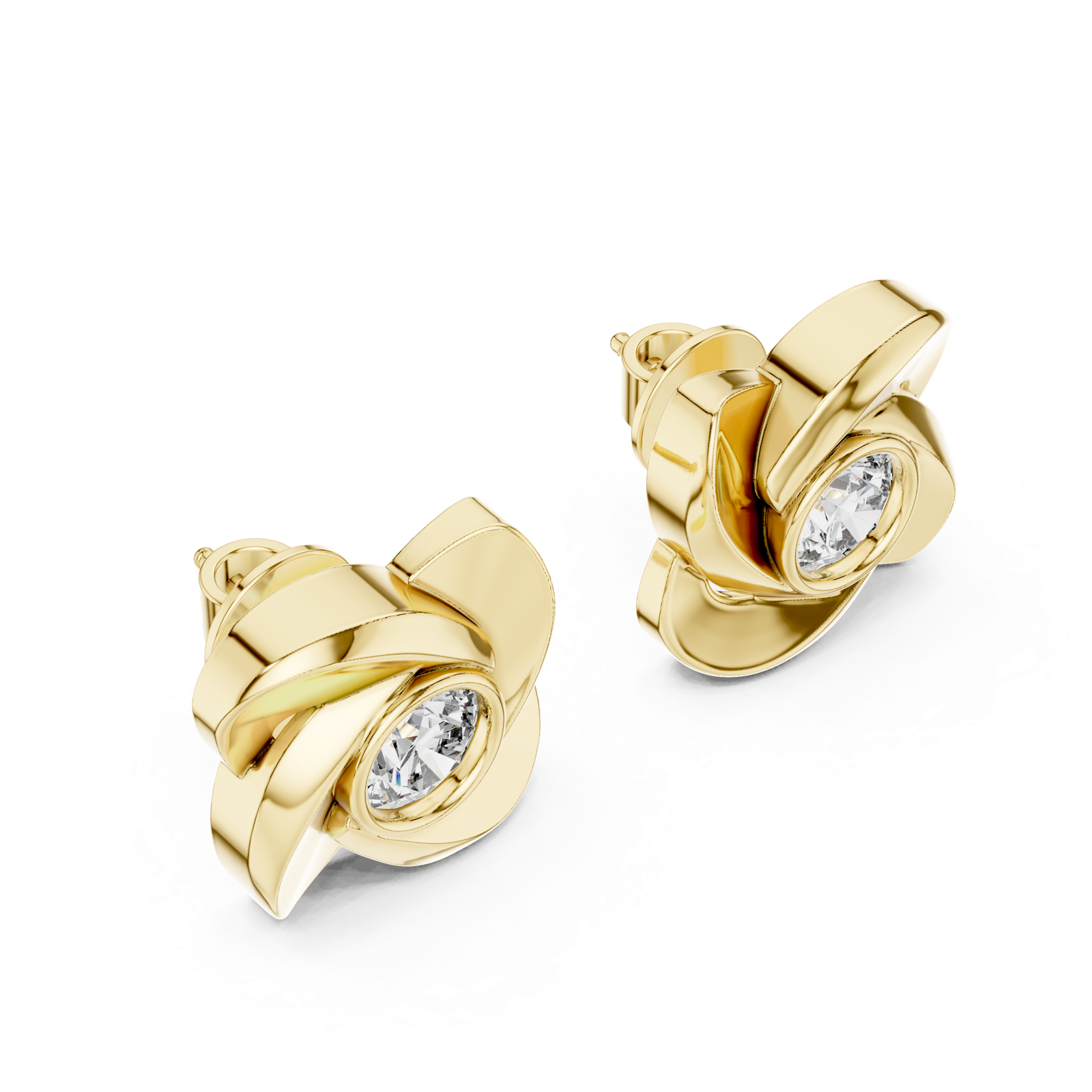 14K Solid Gold Lab Diamond Stud Earrings, Yellow Gold, view 2