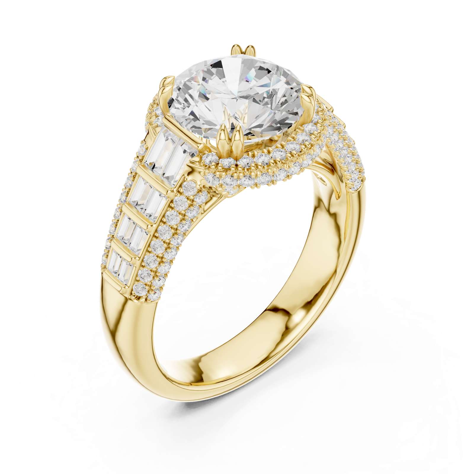 Gold Ring, Round center stone, Yellow Gold, view 2