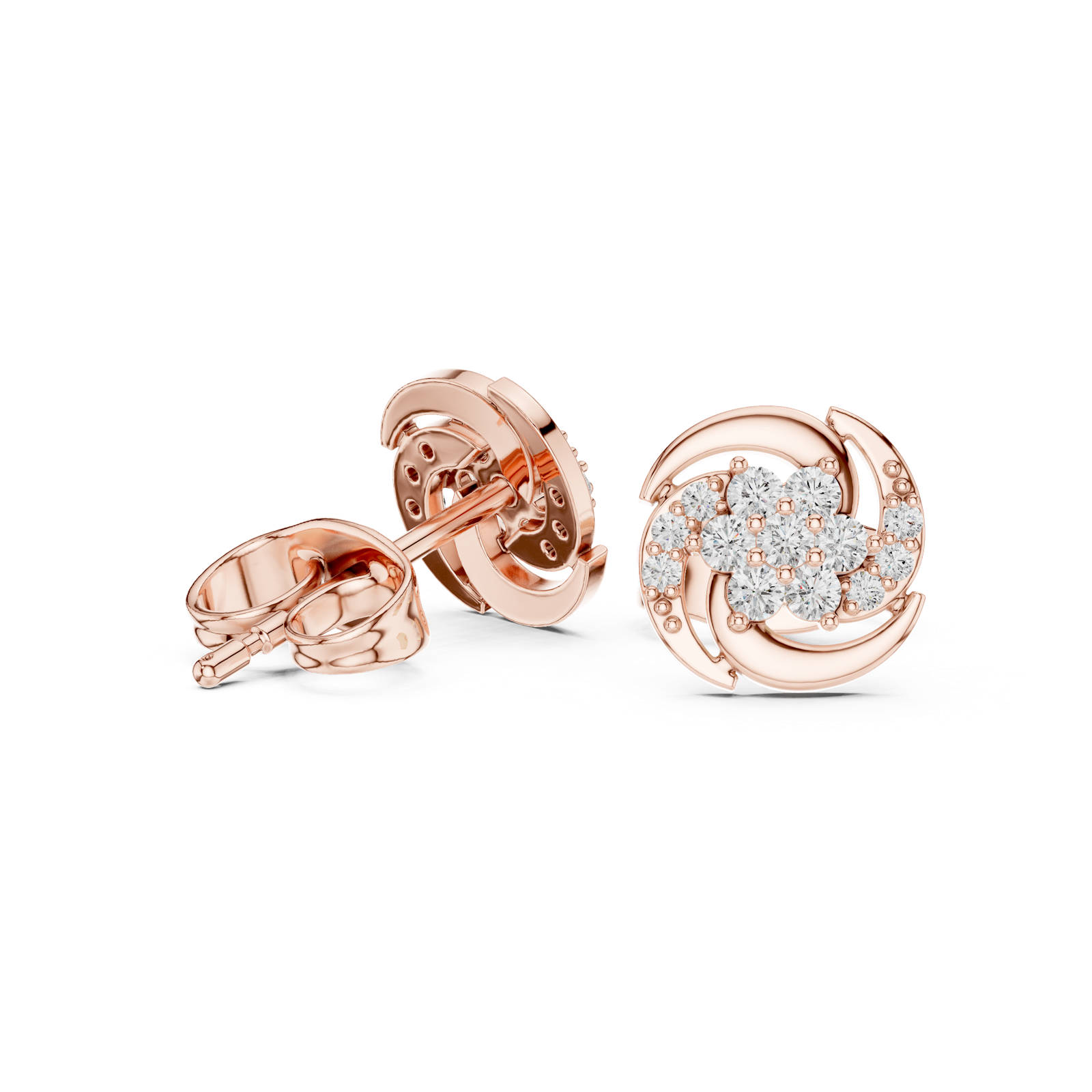 14K Solid Gold Lab Diamond Cluster Earrings, Rose Gold, view 1