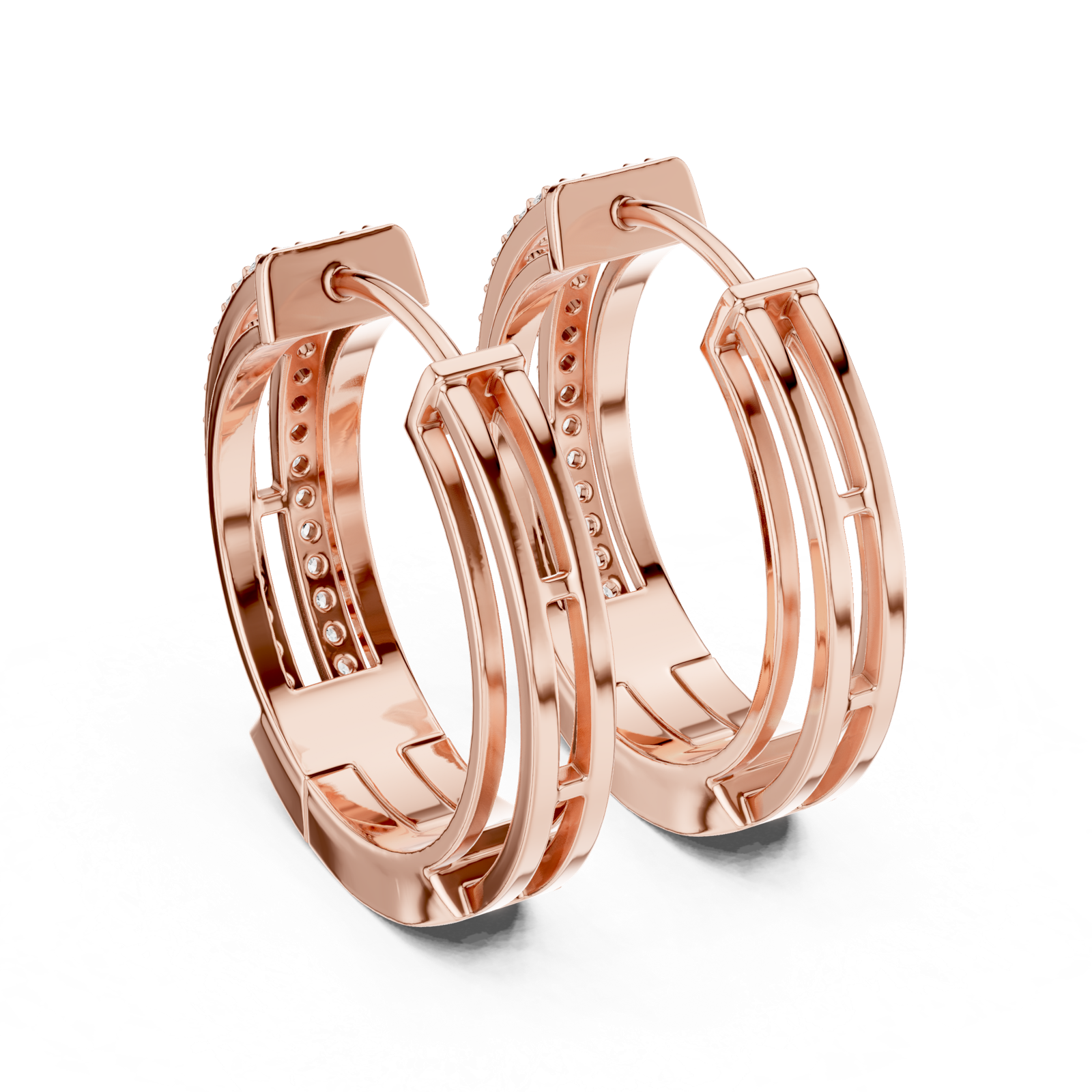 14K Solid Gold Lab Diamond Huggie Earrings, Rose Gold, view 3