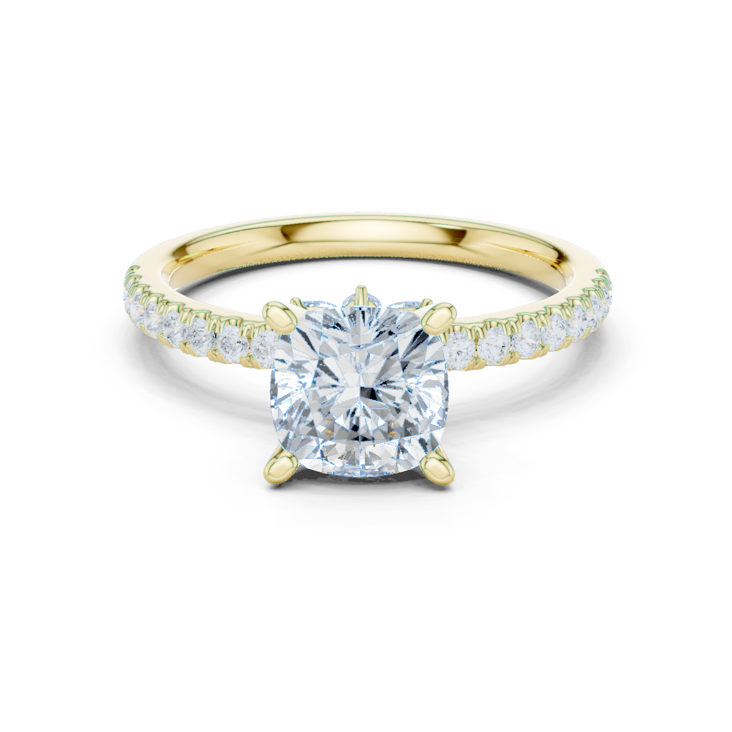 Gold Ring, Cushion center stone, Yellow Gold