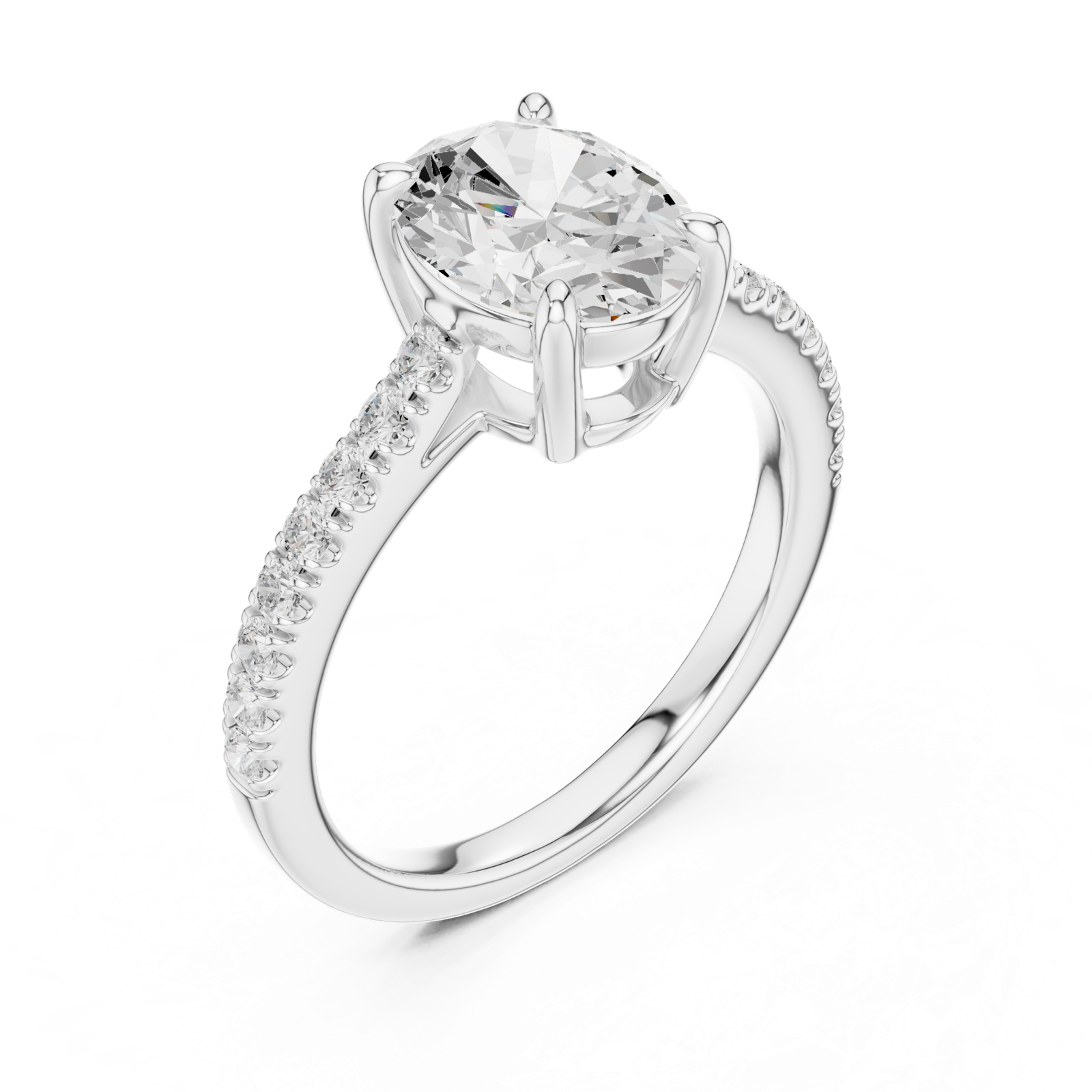 Gold Ring DDLR-039, Oval center stone, White Gold, view 2