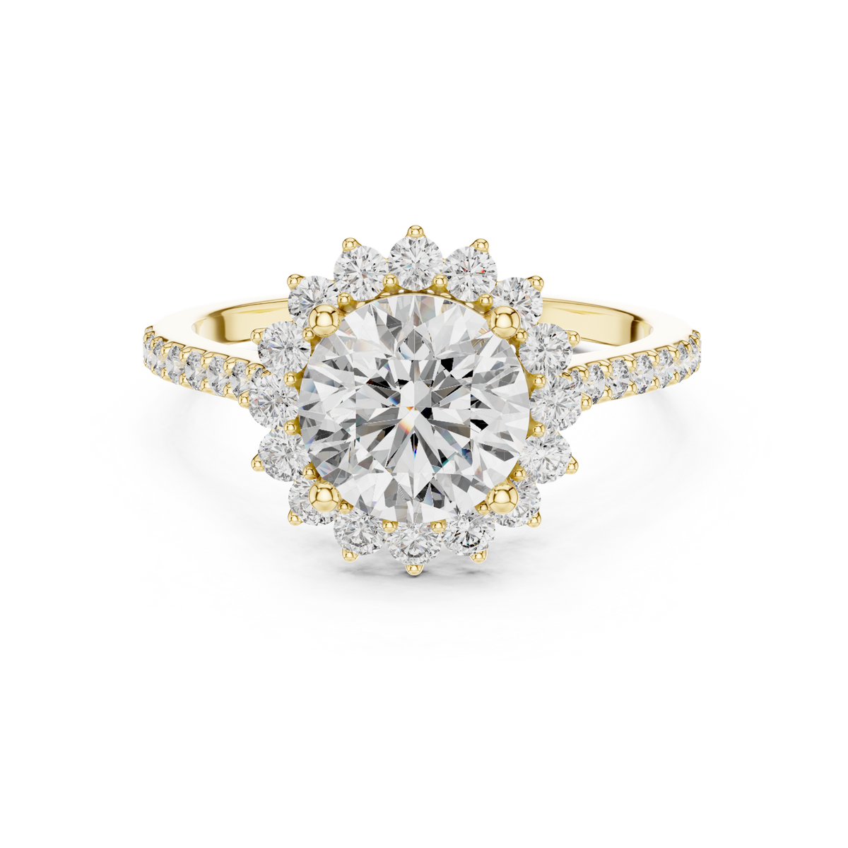 14K Solid Gold Lab Diamond Halo Ring, Yellow Gold