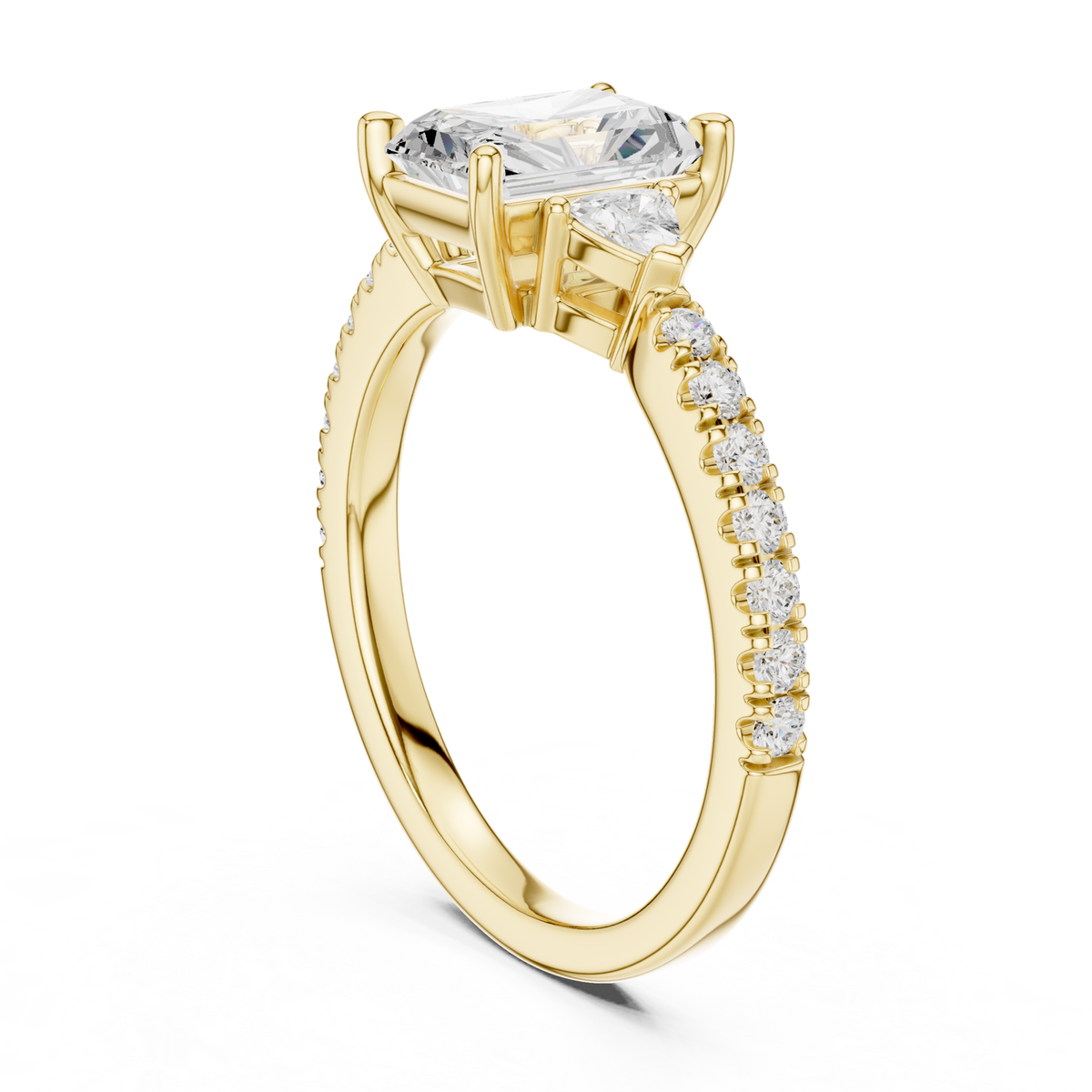 14K Solid Gold Lab Diamond Three-Stone Ring, Yellow Gold, view 1