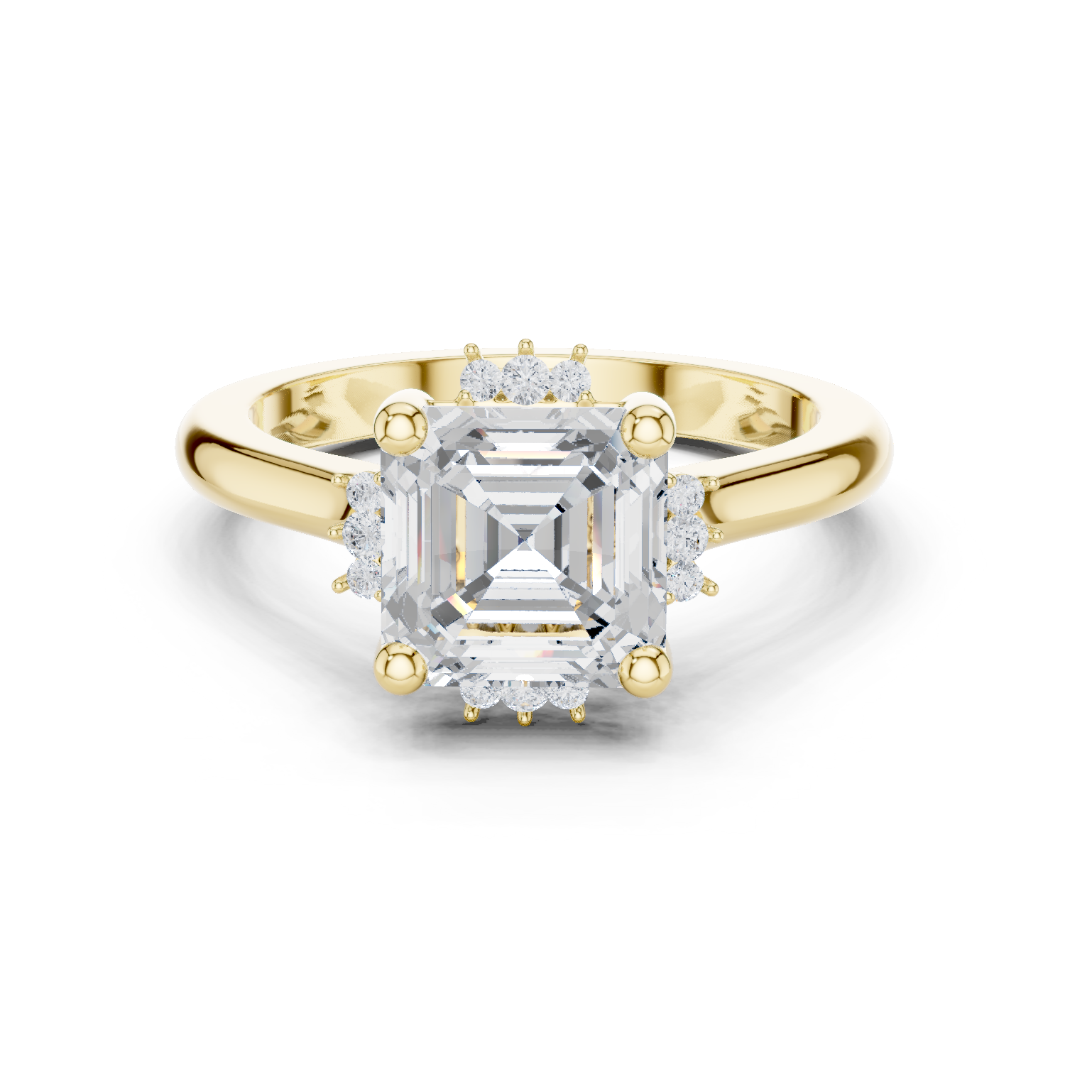 Gold Jewelry, Asscher center stone, Yellow Gold