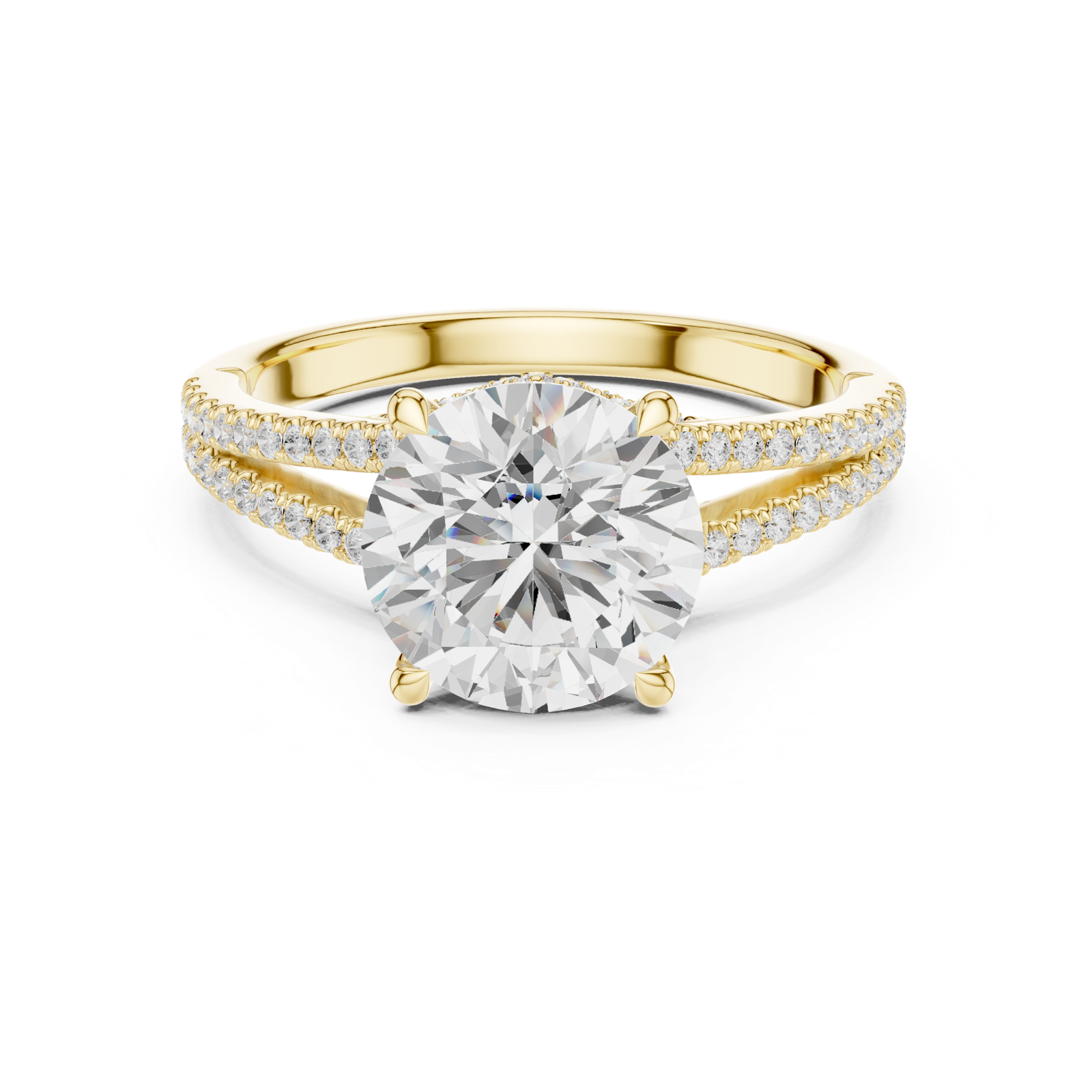 Gold Ring DDLR-252, Round center stone, Yellow Gold, view 4