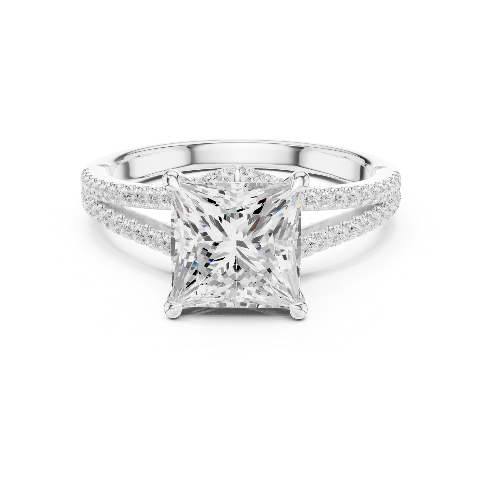 Gold Ring DDLR-252, Princess center stone, White Gold, view 4