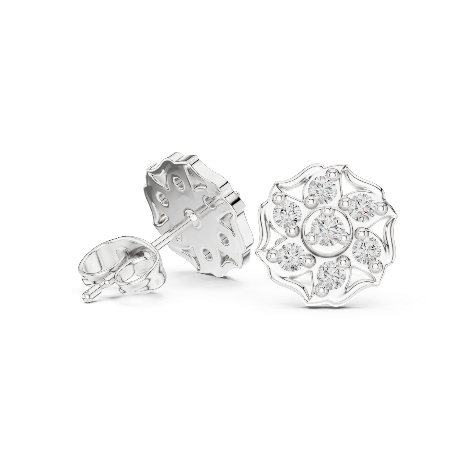 14K Solid Gold Lab Diamond Cluster Earrings, White Gold, view 1