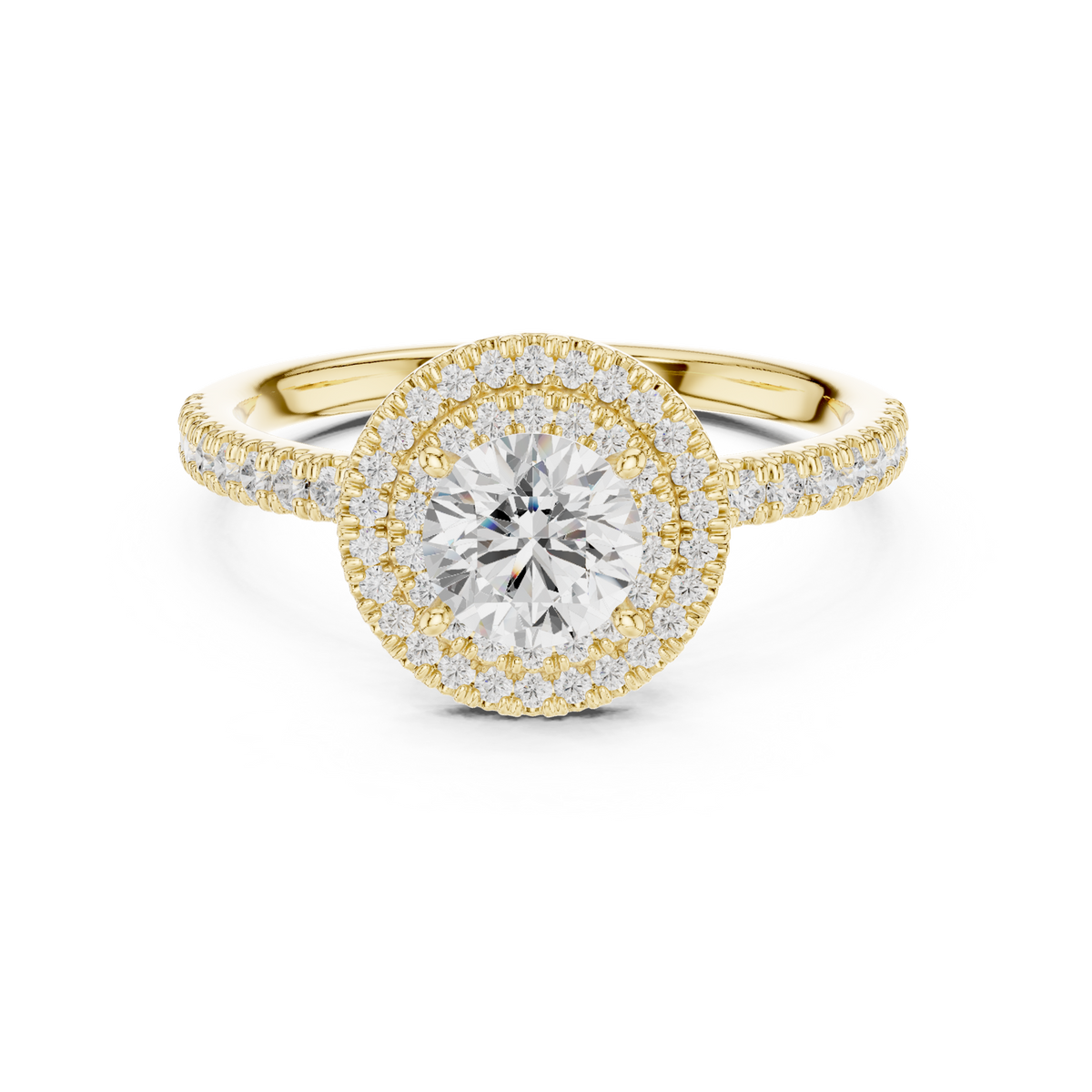 14K Solid Gold Lab Diamond Halo Ring, Yellow Gold
