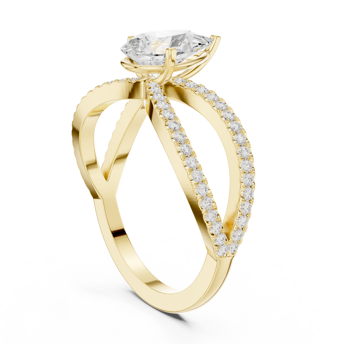 14K Solid Gold Lab Diamond Crossover Ring, Yellow Gold, view 1