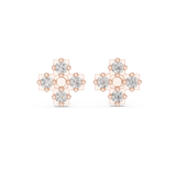14K Solid Gold Lab Diamond Clover Cluster Earrings, Rose Gold