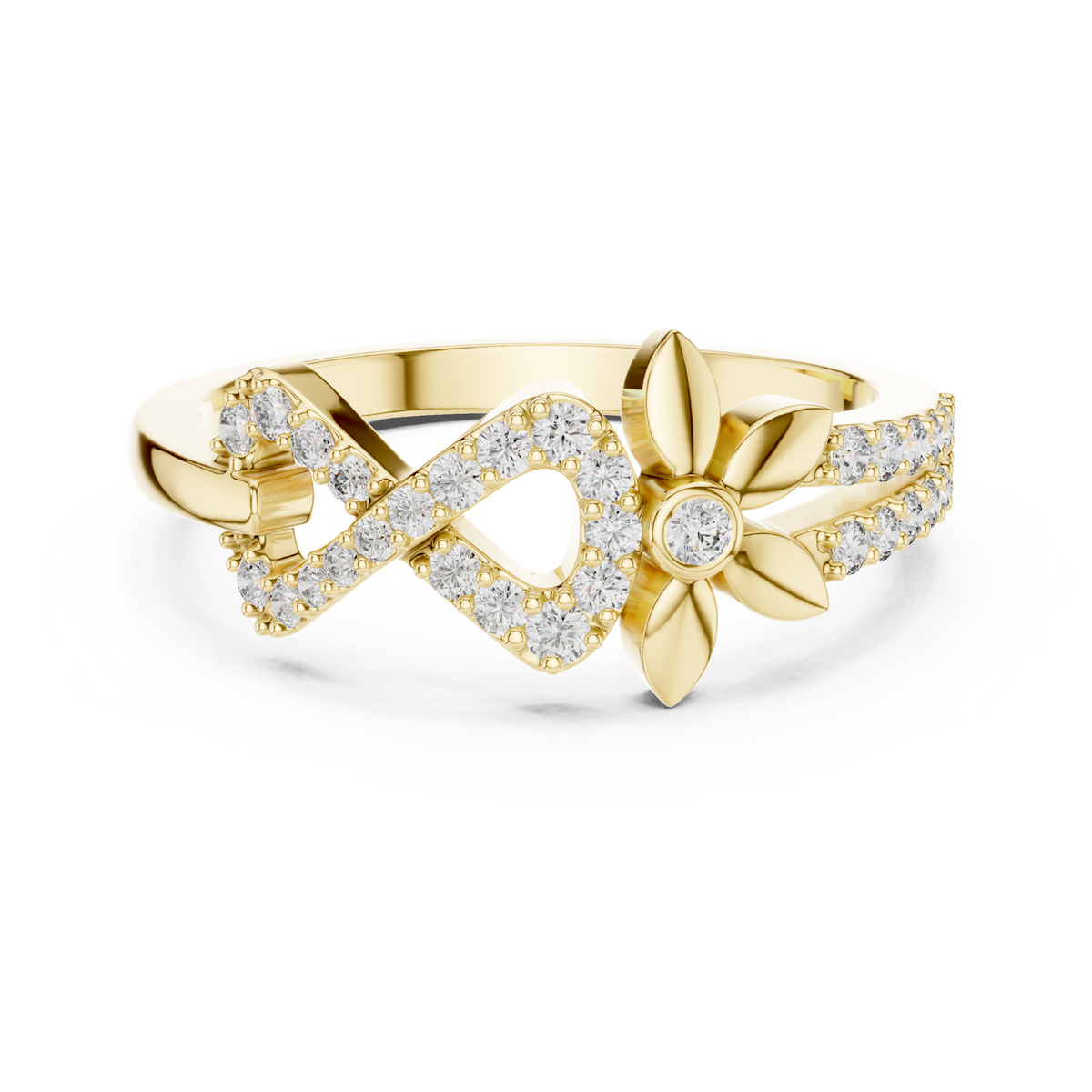 14K Solid Gold Lab Diamond Flower Cluster Ring, Yellow Gold