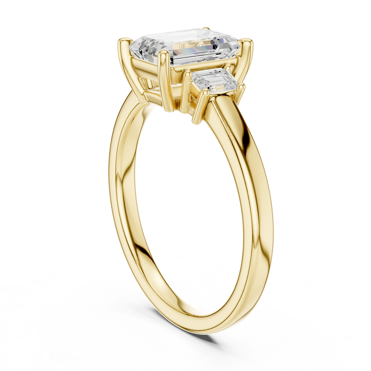 14K Solid Gold Lab Diamond Three-Stone Ring, Yellow Gold, view 1