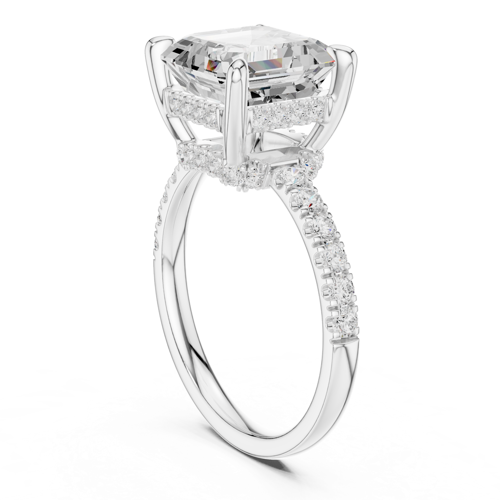 Gold Ring, Asscher center stone, White Gold, view 1