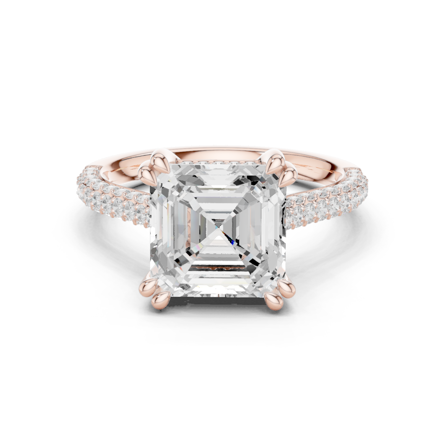 Gold Ring DDLR-260, Asscher center stone, Rose Gold