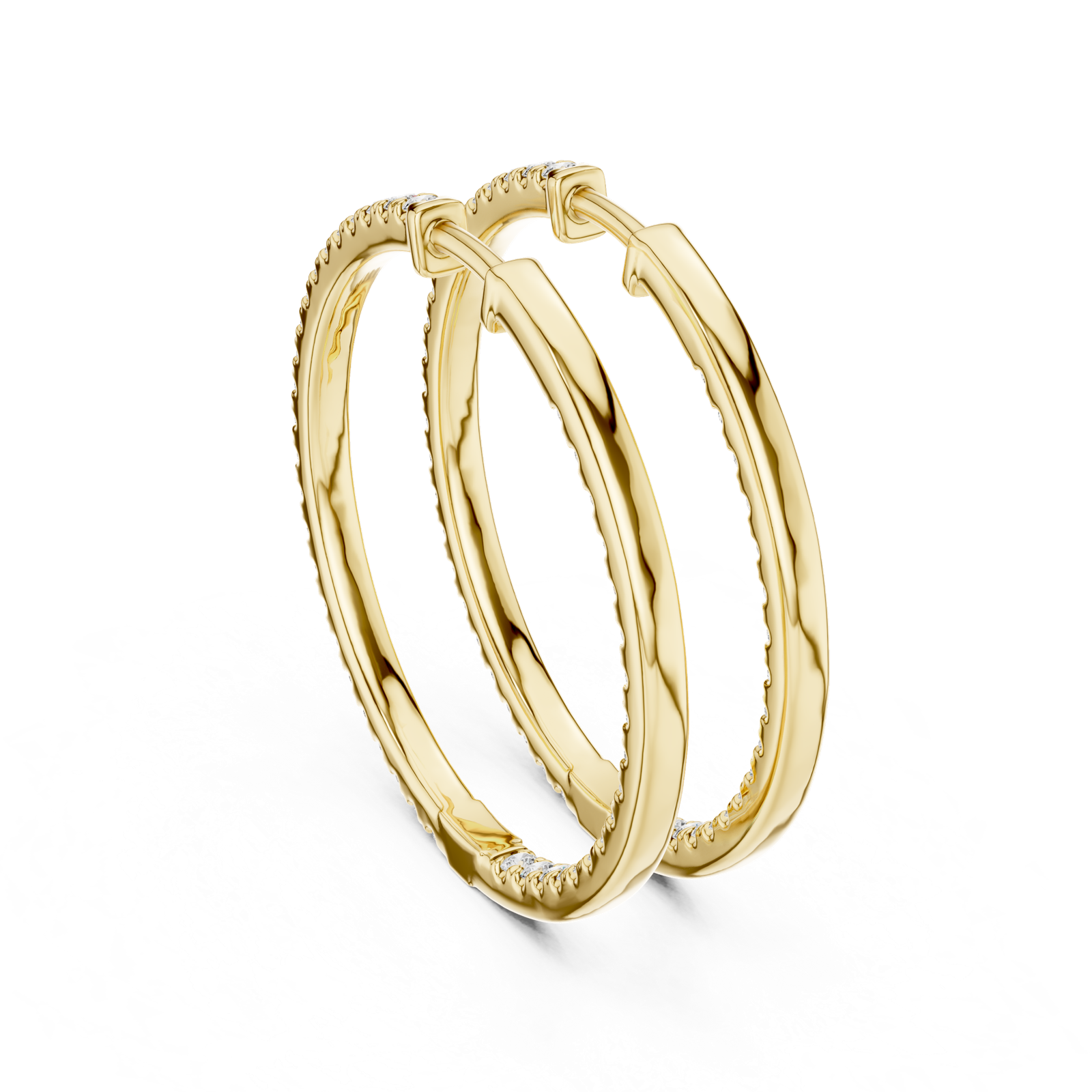 14K Solid Gold Lab Diamond Huggie Earrings, Yellow Gold, view 3