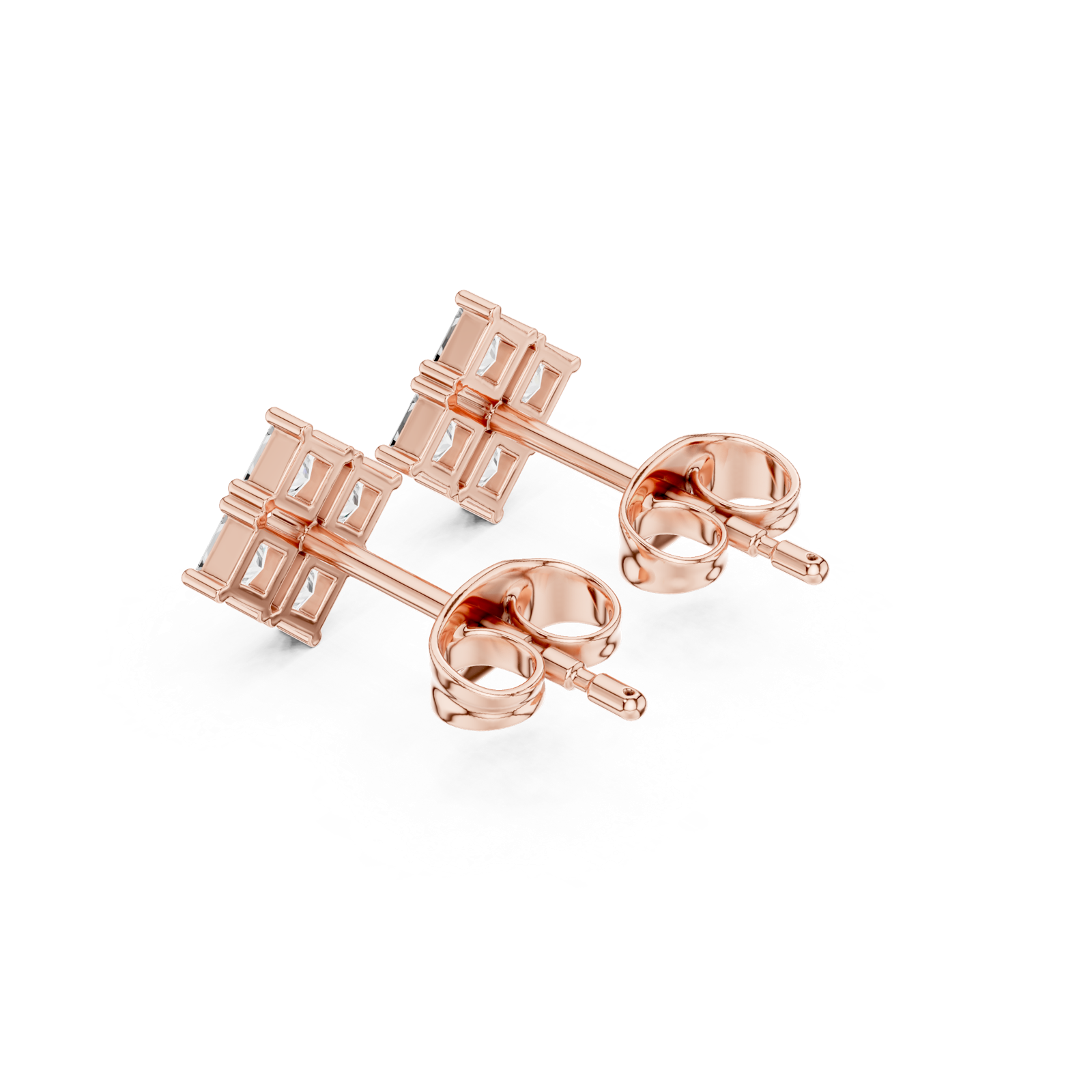 14K Solid Gold Lab Diamond Cluster Earrings, Rose Gold, view 2