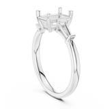 Gold Three-Stone Baguette Engagement Ring, Emerald center stone, White Gold, view 1