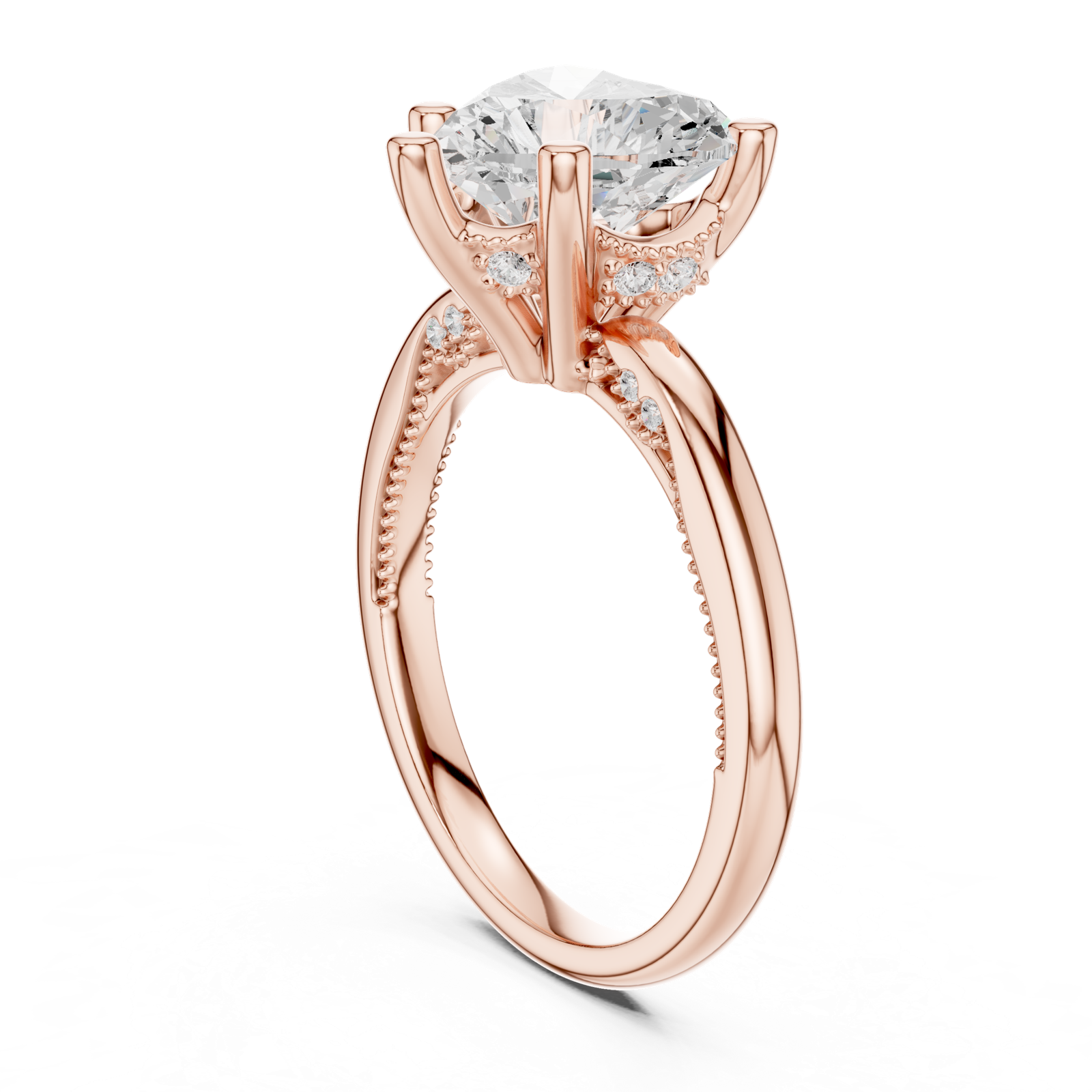 Gold Ring DDLR-175, Heart center stone, Rose Gold, view 1