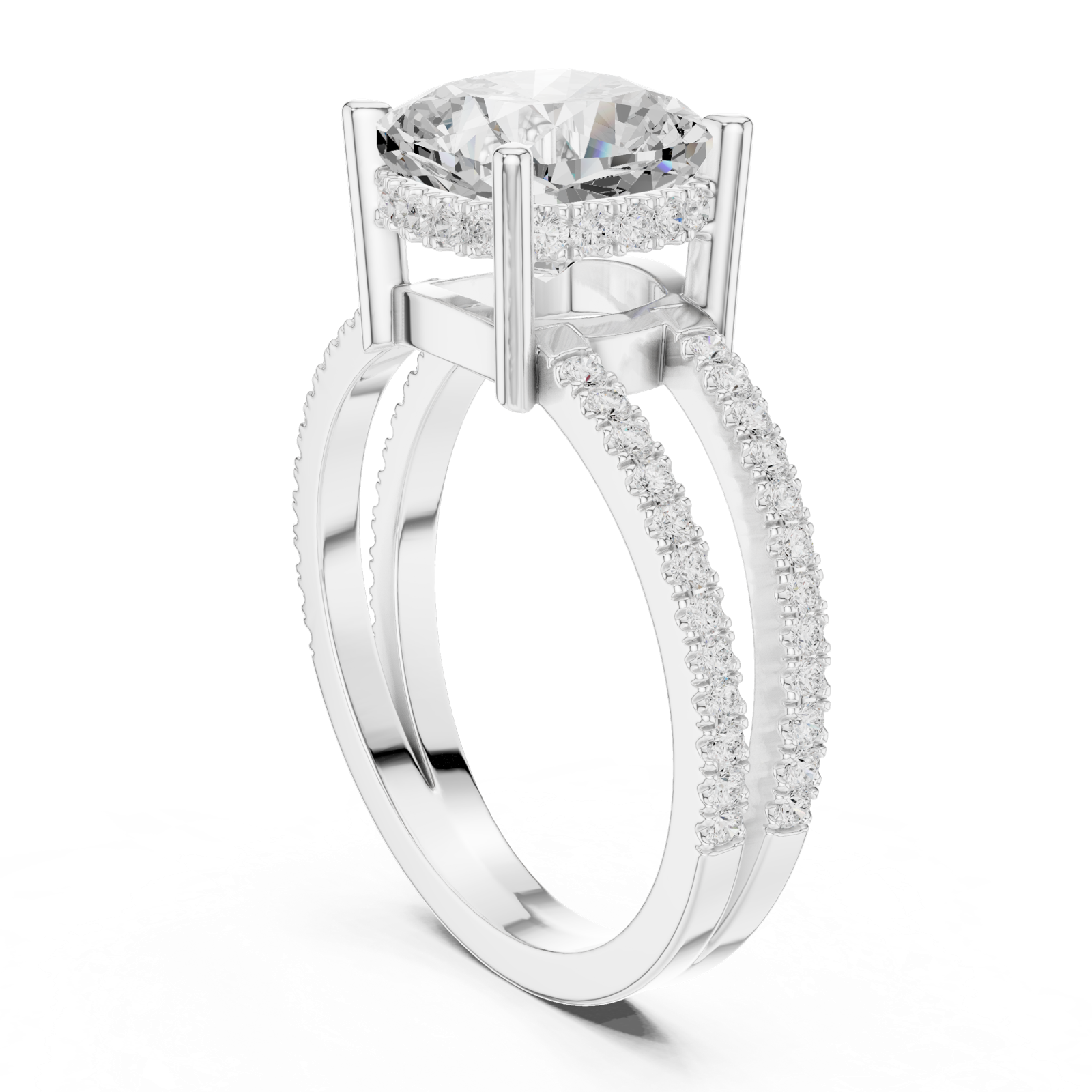 Gold Jewelry, Cushion center stone, White Gold, view 1