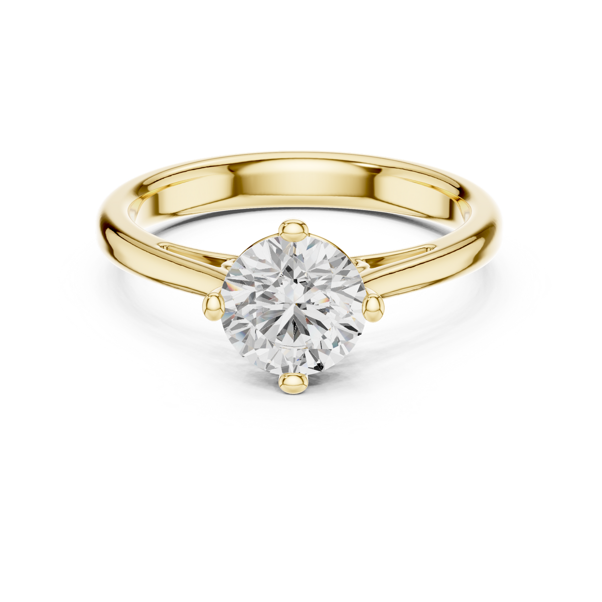 14K Solid Gold Lab Diamond Solitaire Ring, Yellow Gold