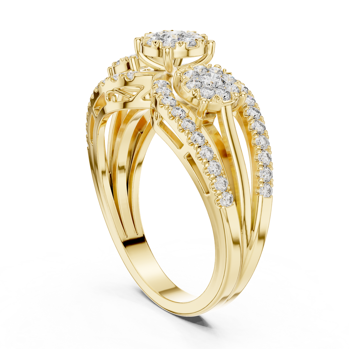 14K Solid Gold Lab Diamond Three-Stone Ring, Yellow Gold, view 1