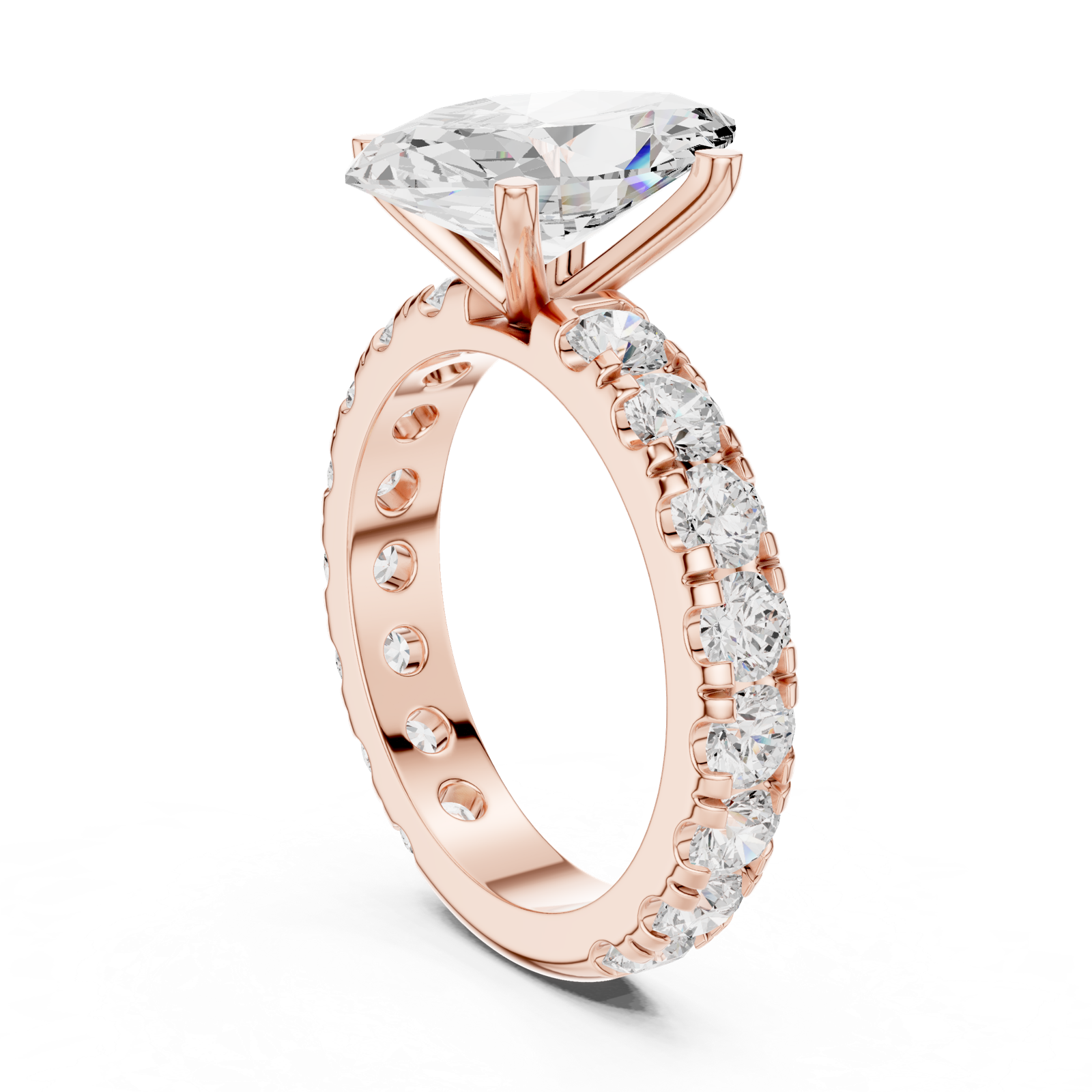 Gold Jewelry L35-63, Marquise center stone, Rose Gold, view 1