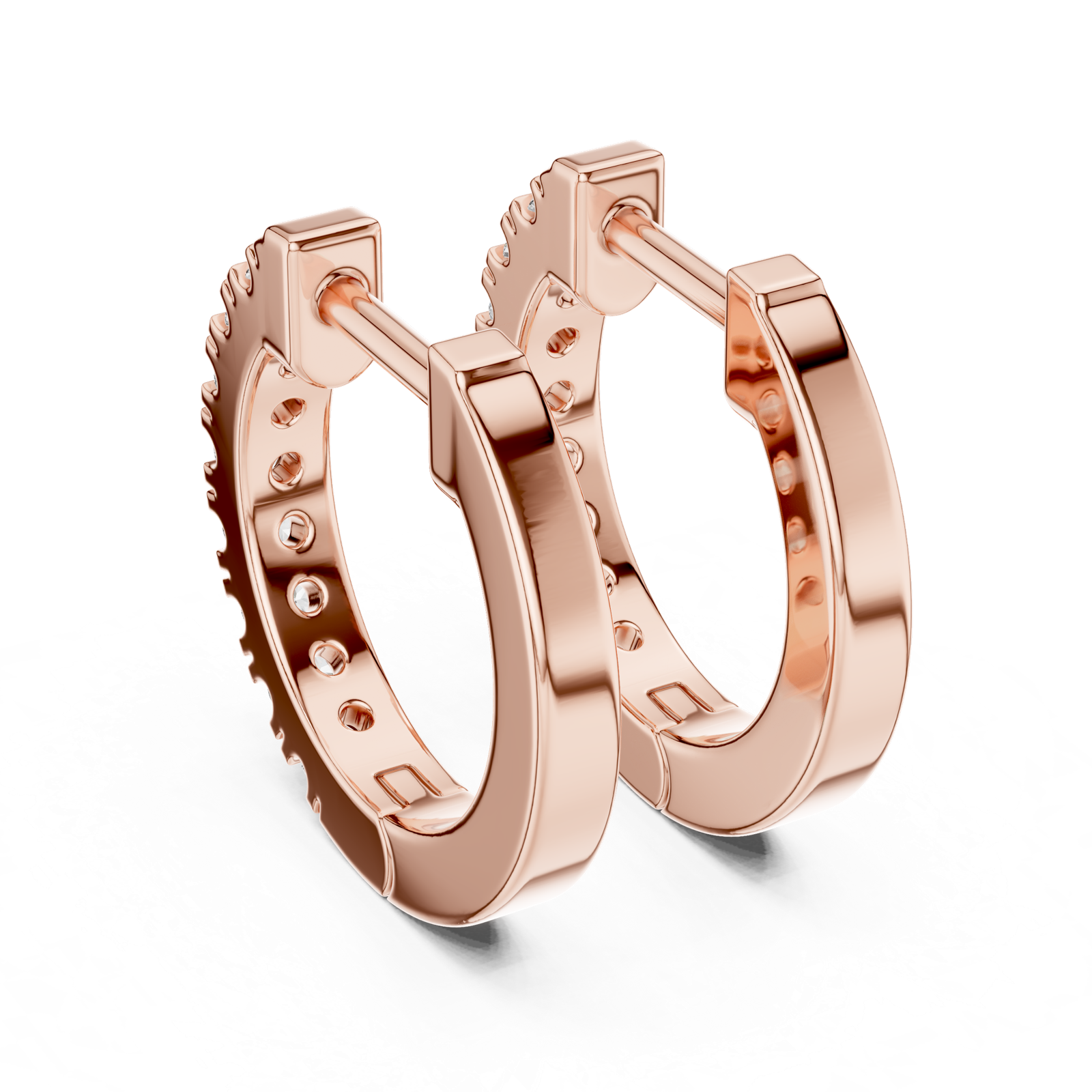 14K Solid Gold Lab Diamond Huggie Earrings, Rose Gold, view 3