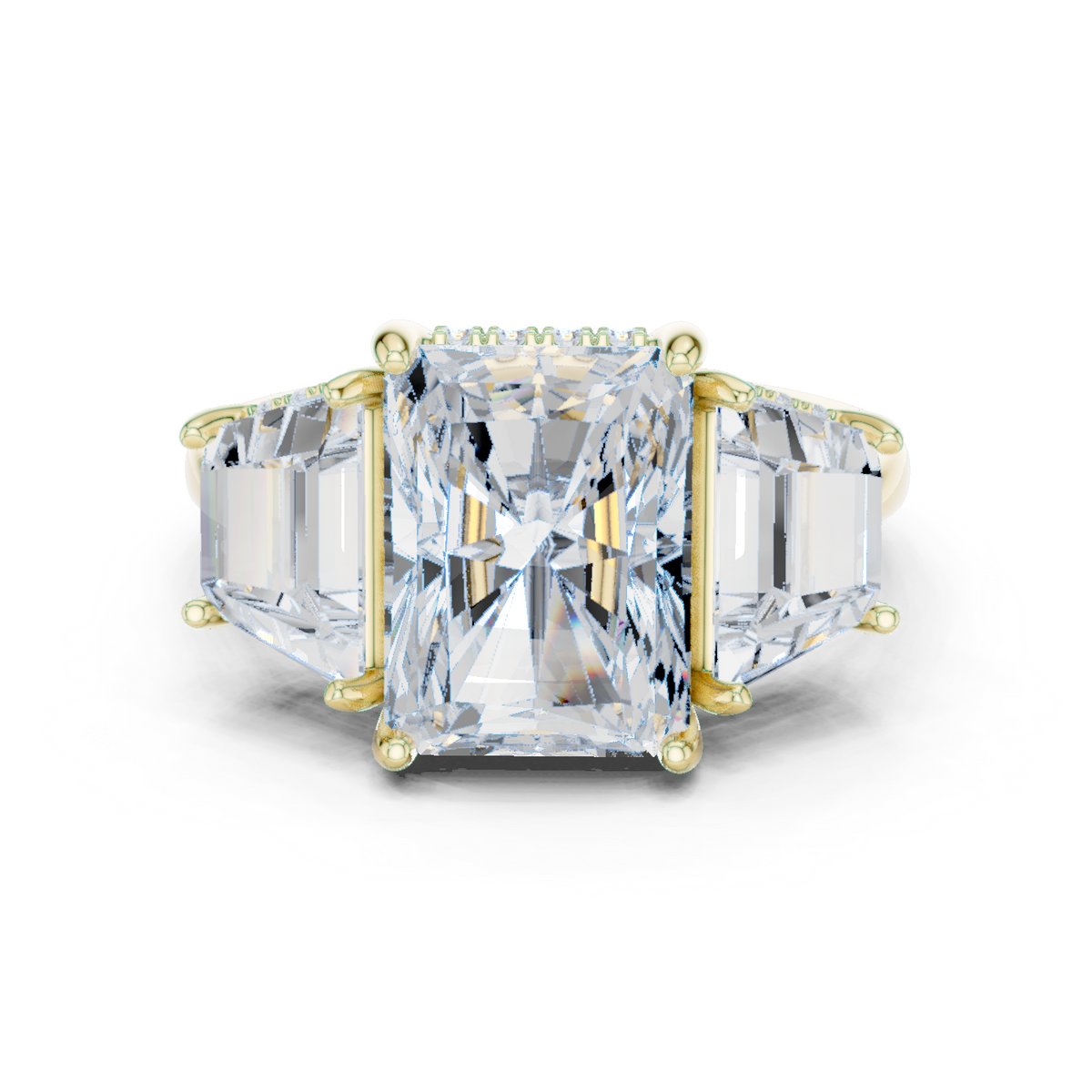 14K Solid Gold Lab Diamond Three-Stone Ring, Yellow Gold