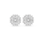14K Solid Gold Lab Diamond Flower Cluster Earrings, White Gold