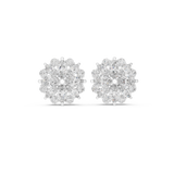 14K Solid Gold Lab Diamond Flower Cluster Earrings, White Gold