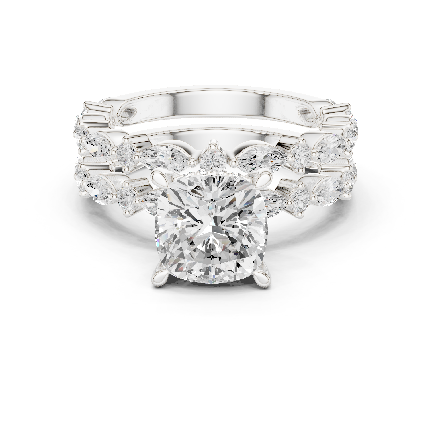 Gold Ring DDLR-301, Cushion center stone, White Gold