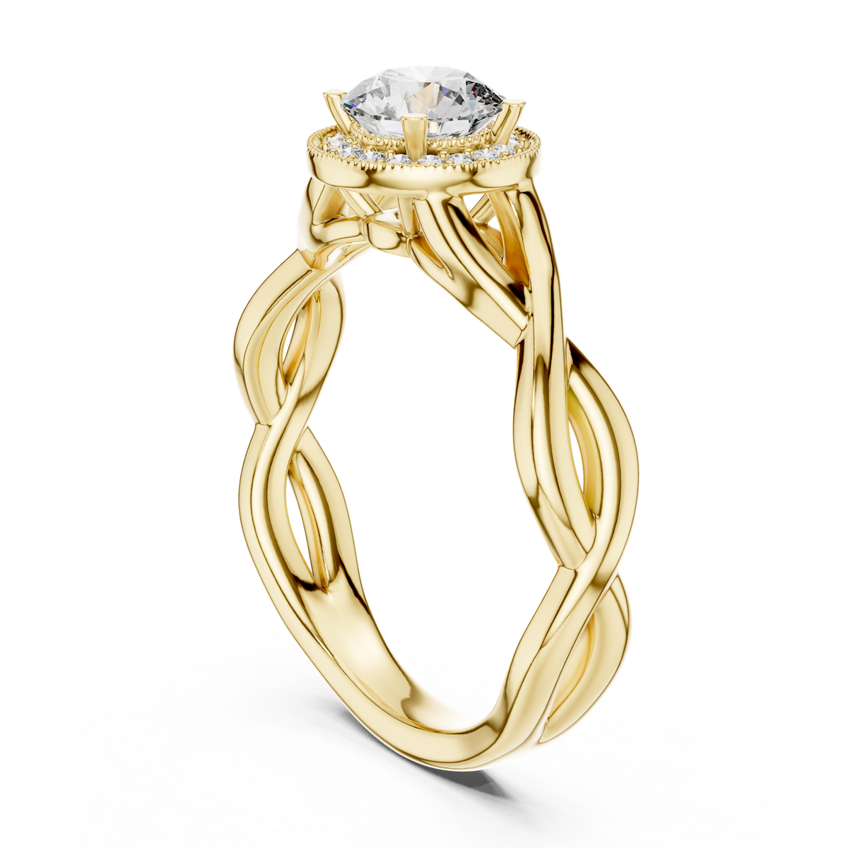 14K Solid Gold Lab Diamond Crossover Ring, Yellow Gold, view 1