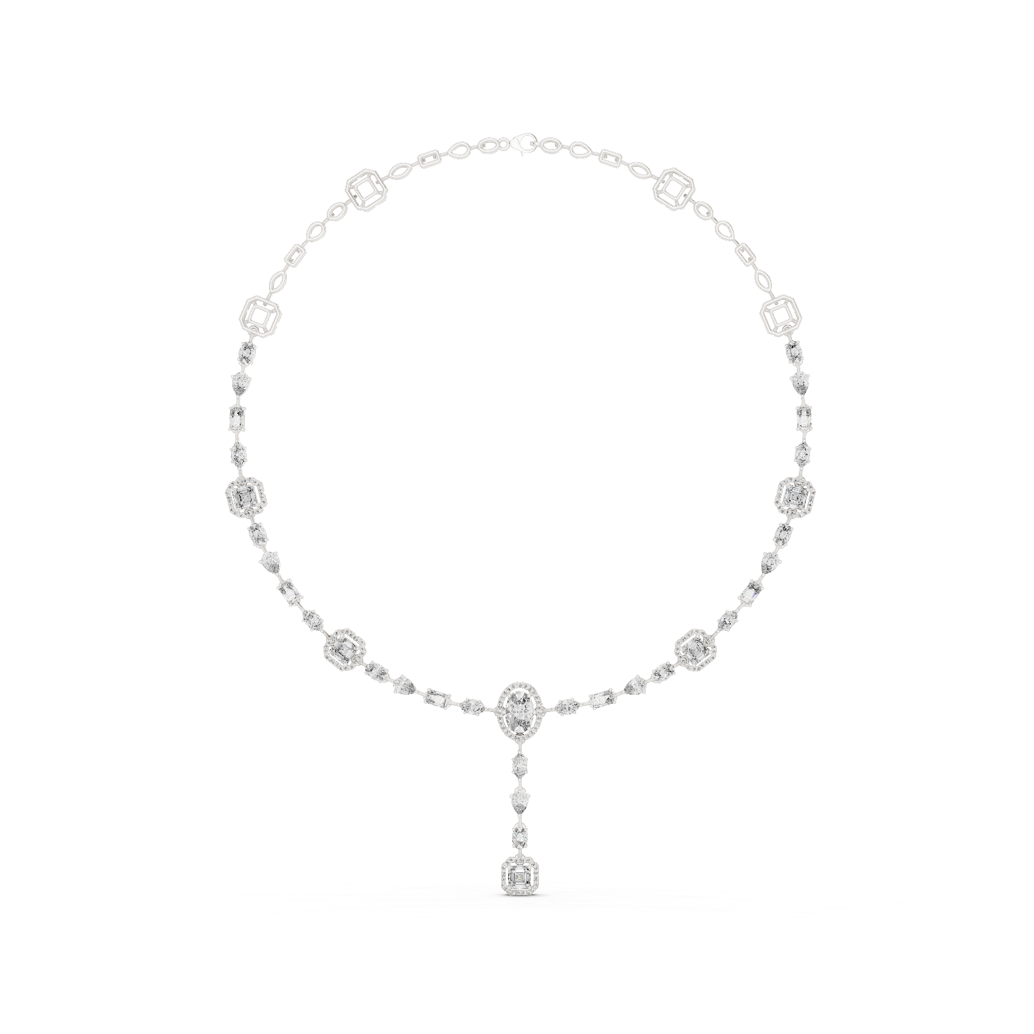 14K Solid Gold Lab Diamond Station Necklace, White Gold