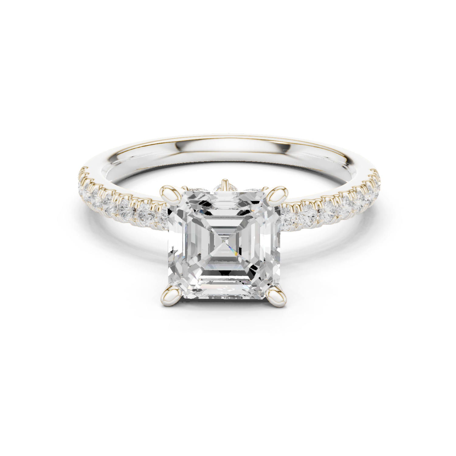 Gold Ring, Asscher center stone, White Gold