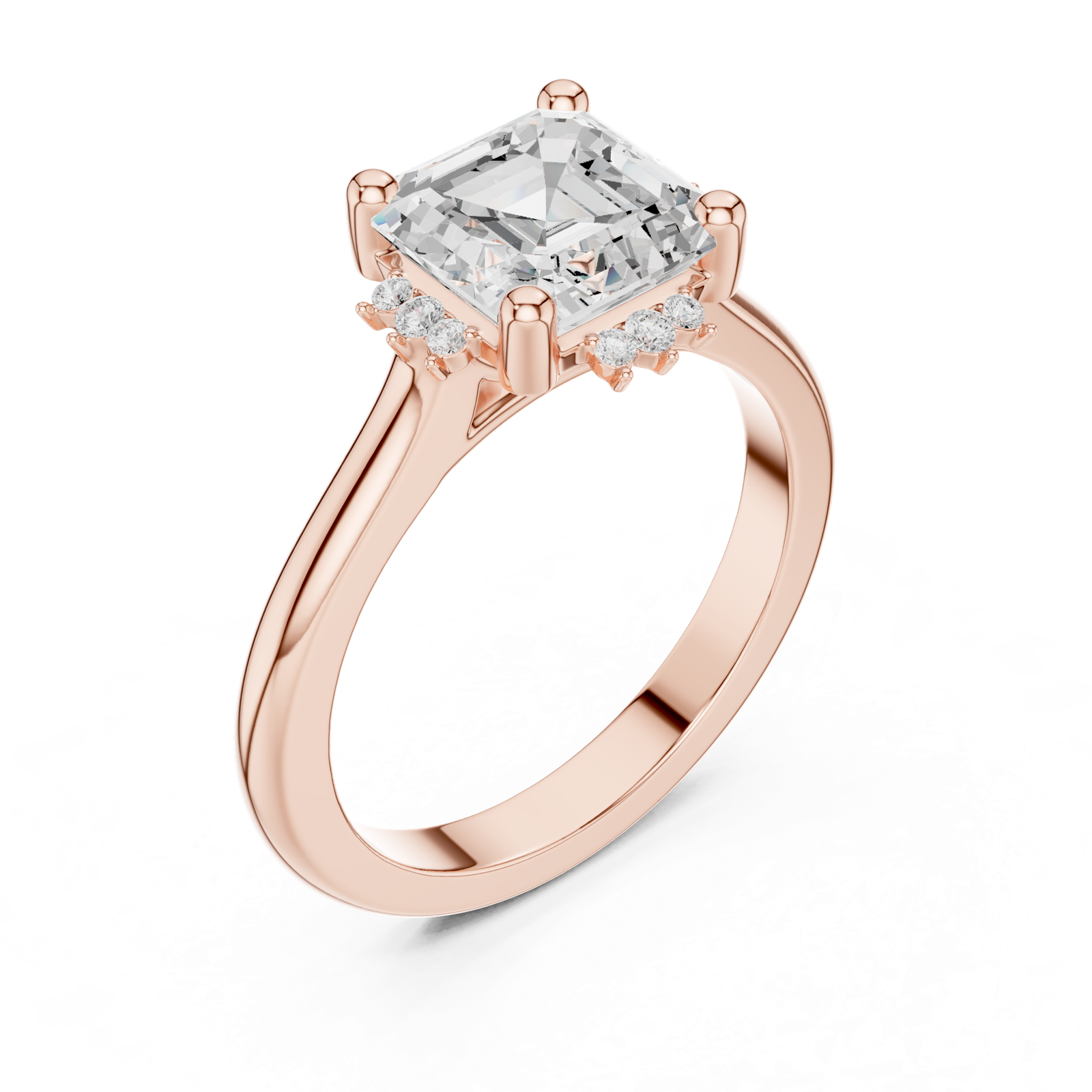 Gold Jewelry, Asscher center stone, Rose Gold, view 2