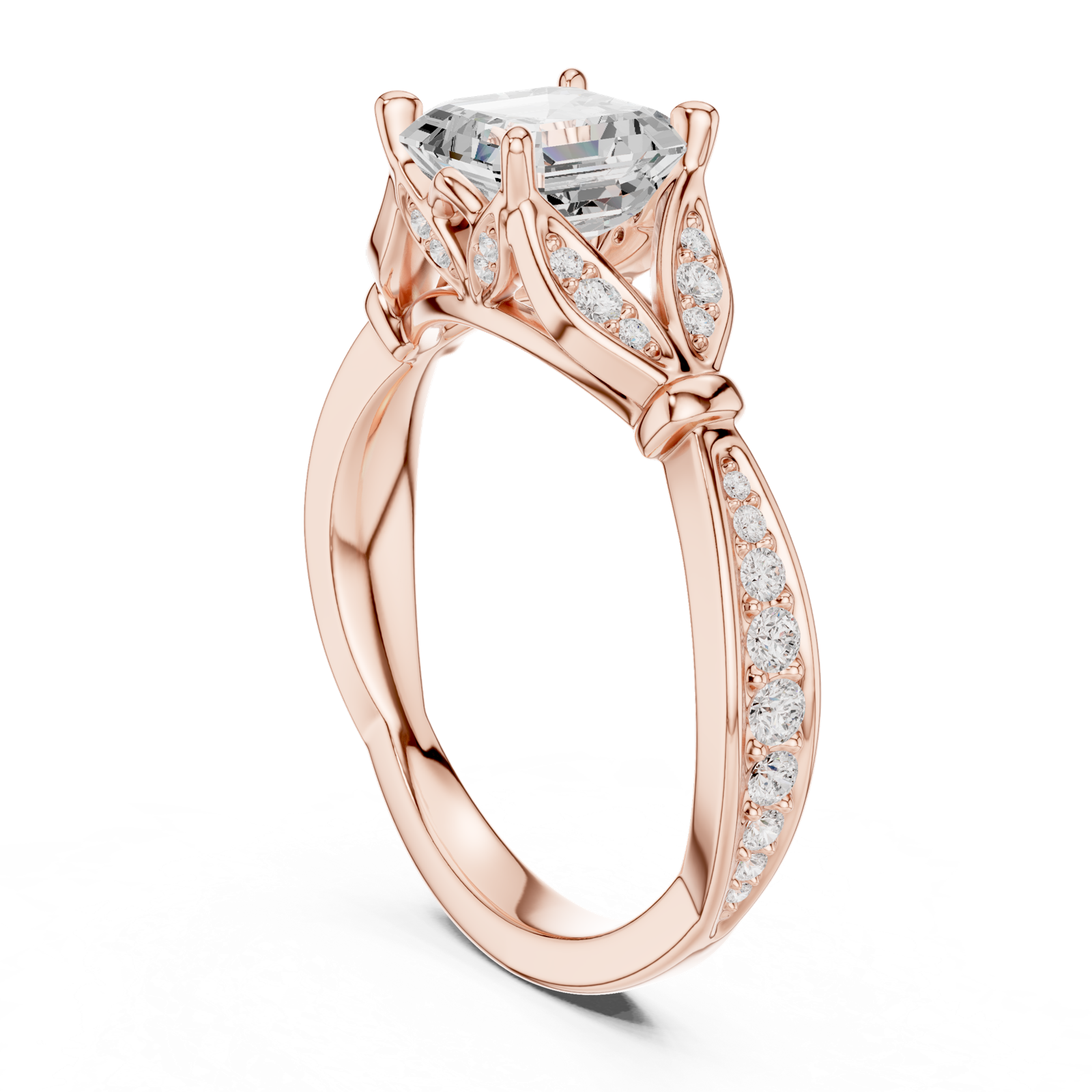 Gold Ring DDLR-257, Asscher center stone, Rose Gold, view 1