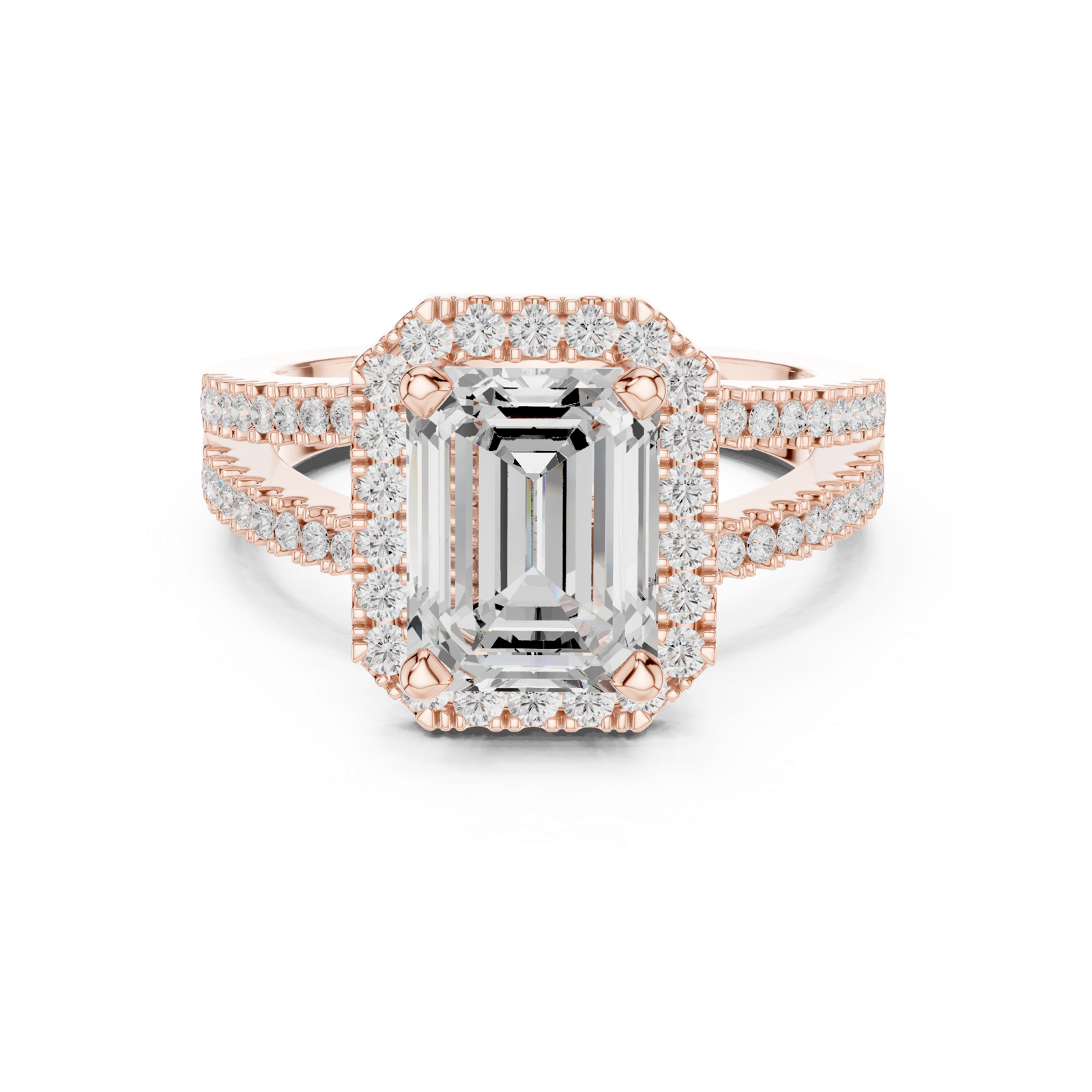 Gold Ring DDLR-350, Emerald center stone, Rose Gold, view 4