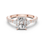 Gold Ring DDLR-037, Radiant center stone, Rose Gold