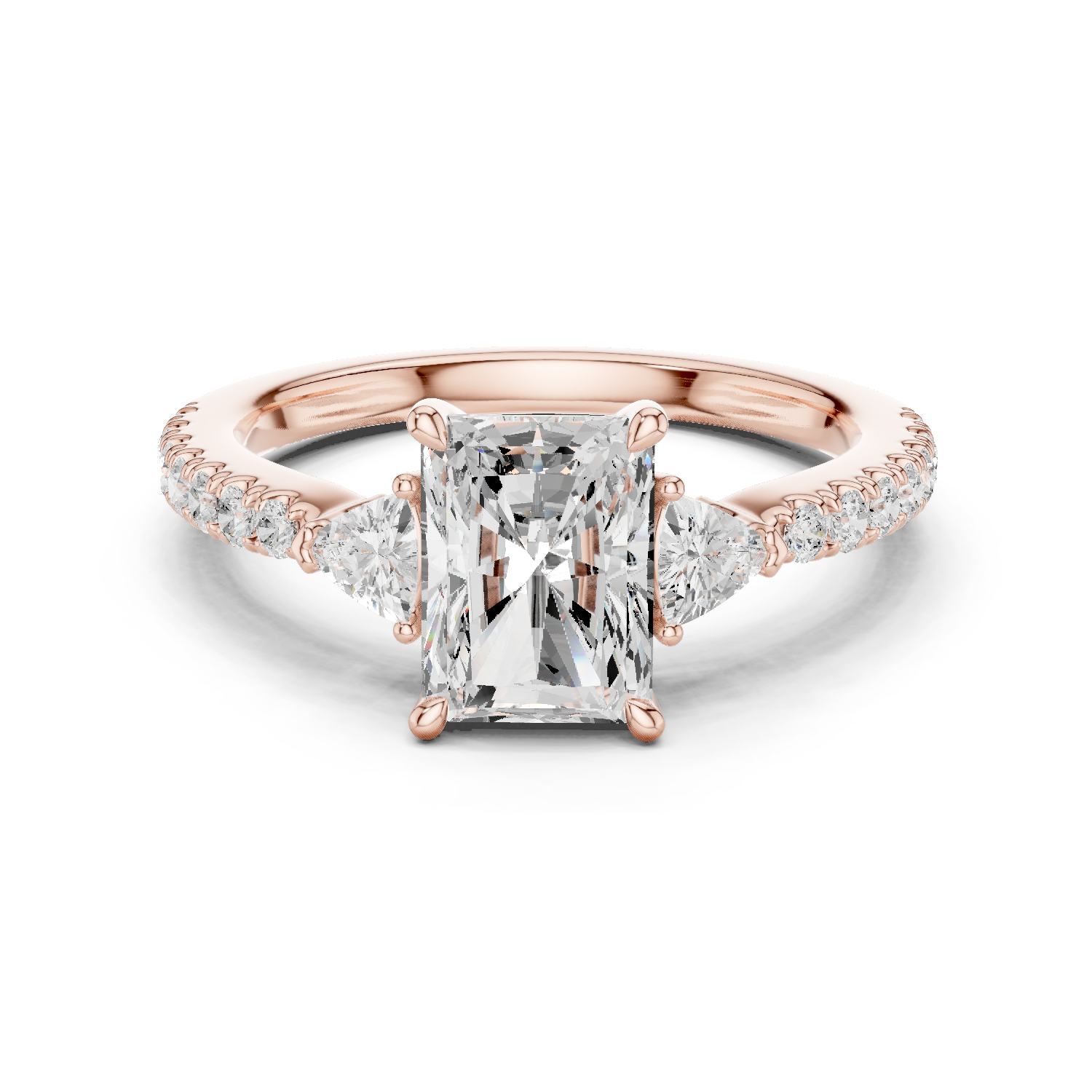 Gold Ring DDLR-037, Radiant center stone, Rose Gold