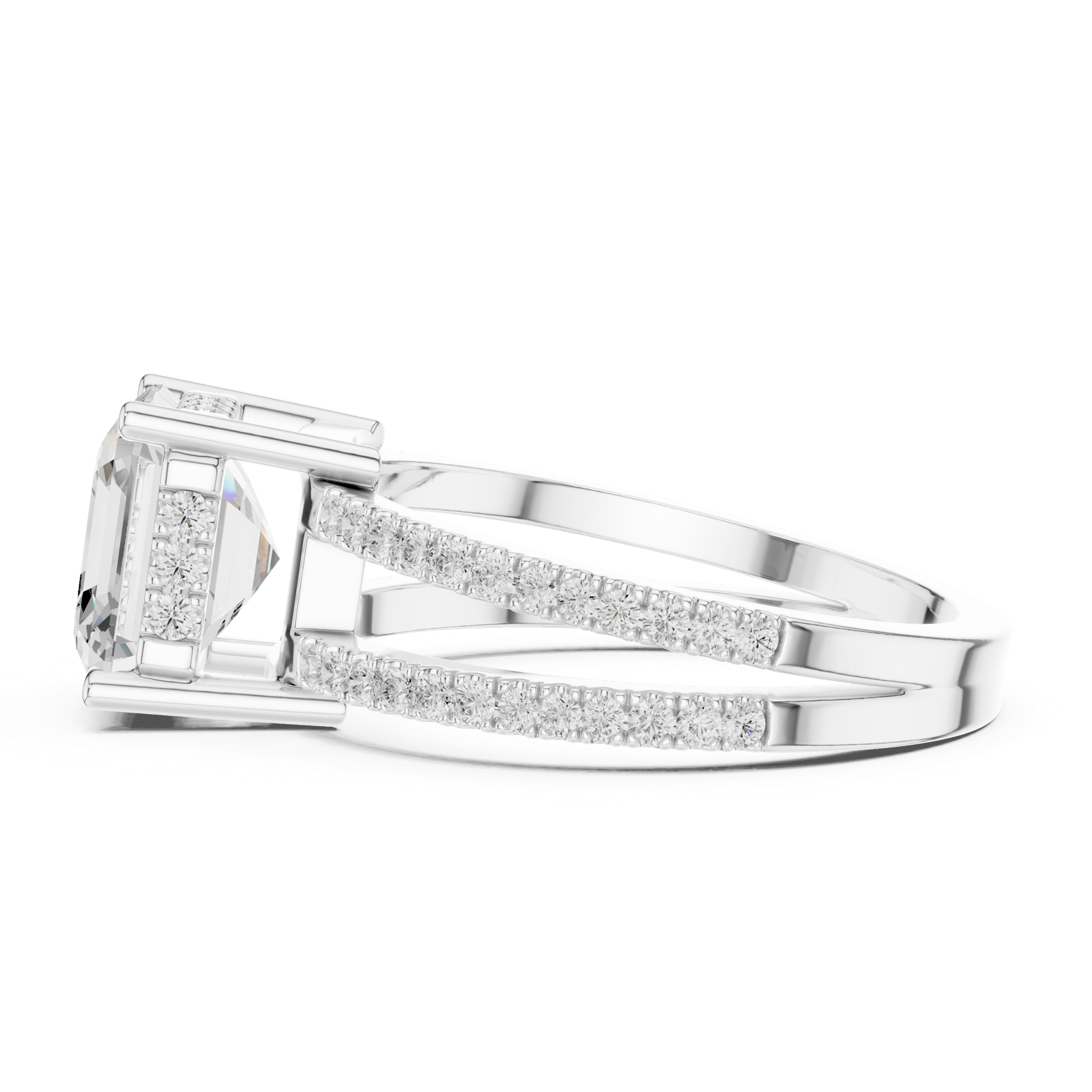 Gold Jewelry, Asscher center stone, White Gold, view 3