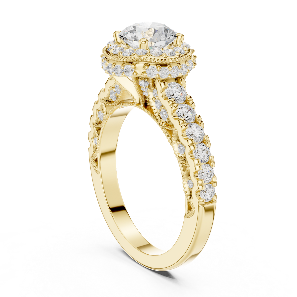14K Solid Gold Lab Diamond Halo Ring, Yellow Gold, view 1