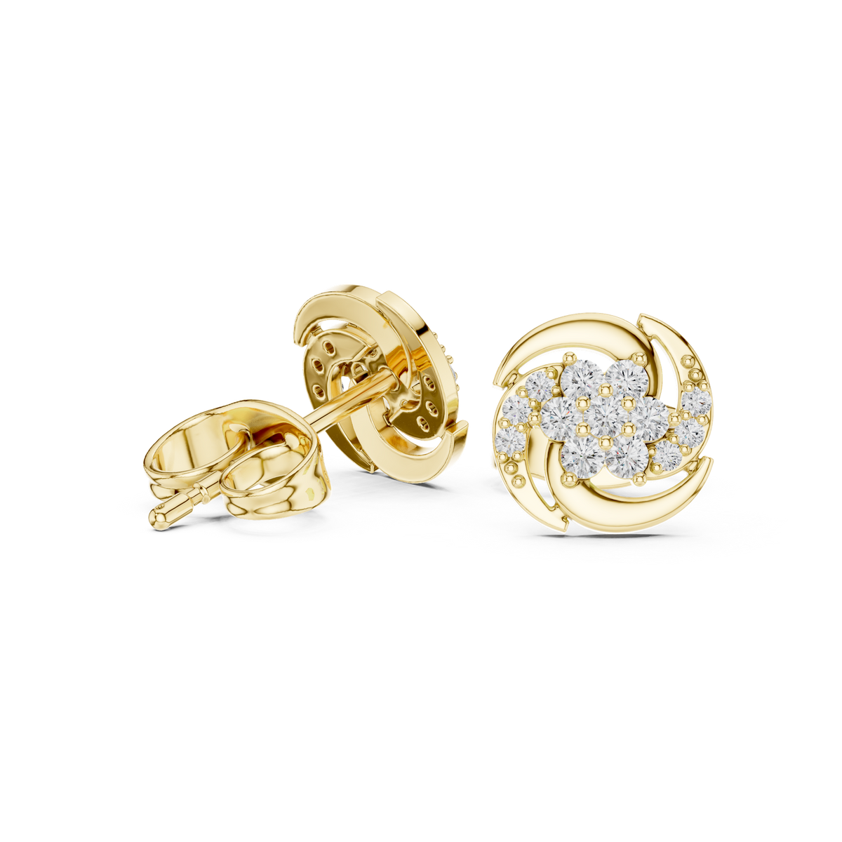 14K Solid Gold Lab Diamond Cluster Earrings, Yellow Gold, view 1