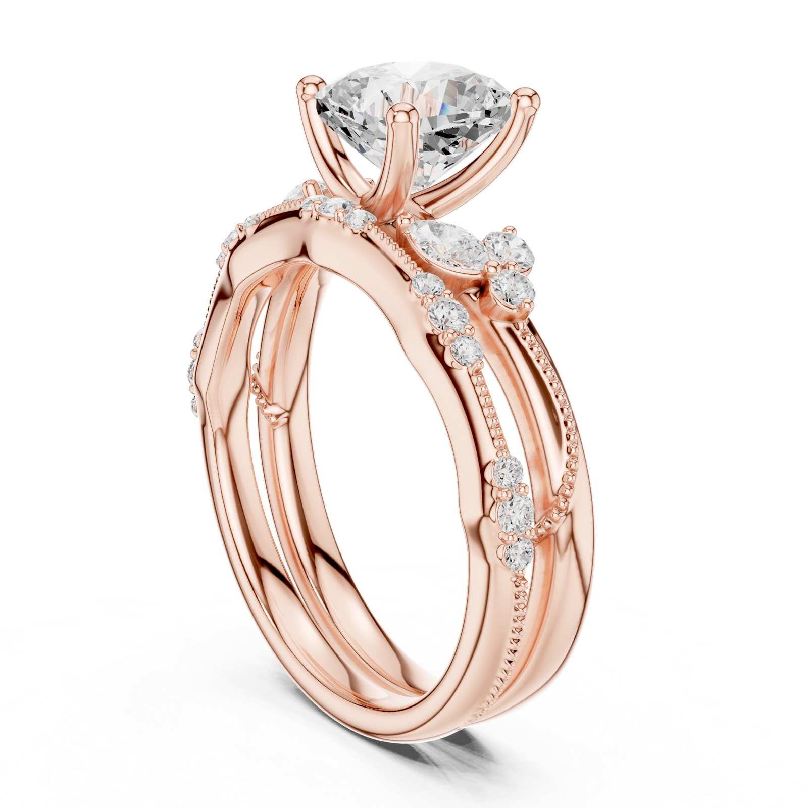 Gold Ring DDLR-299, Cushion center stone, Rose Gold, view 1